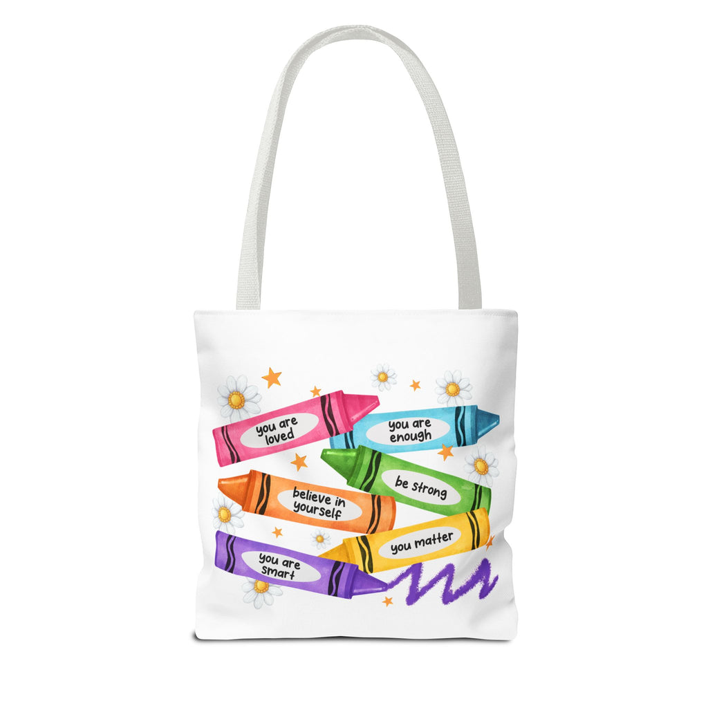 Color the World with Kindness tote bag | crayon positive affirmation design