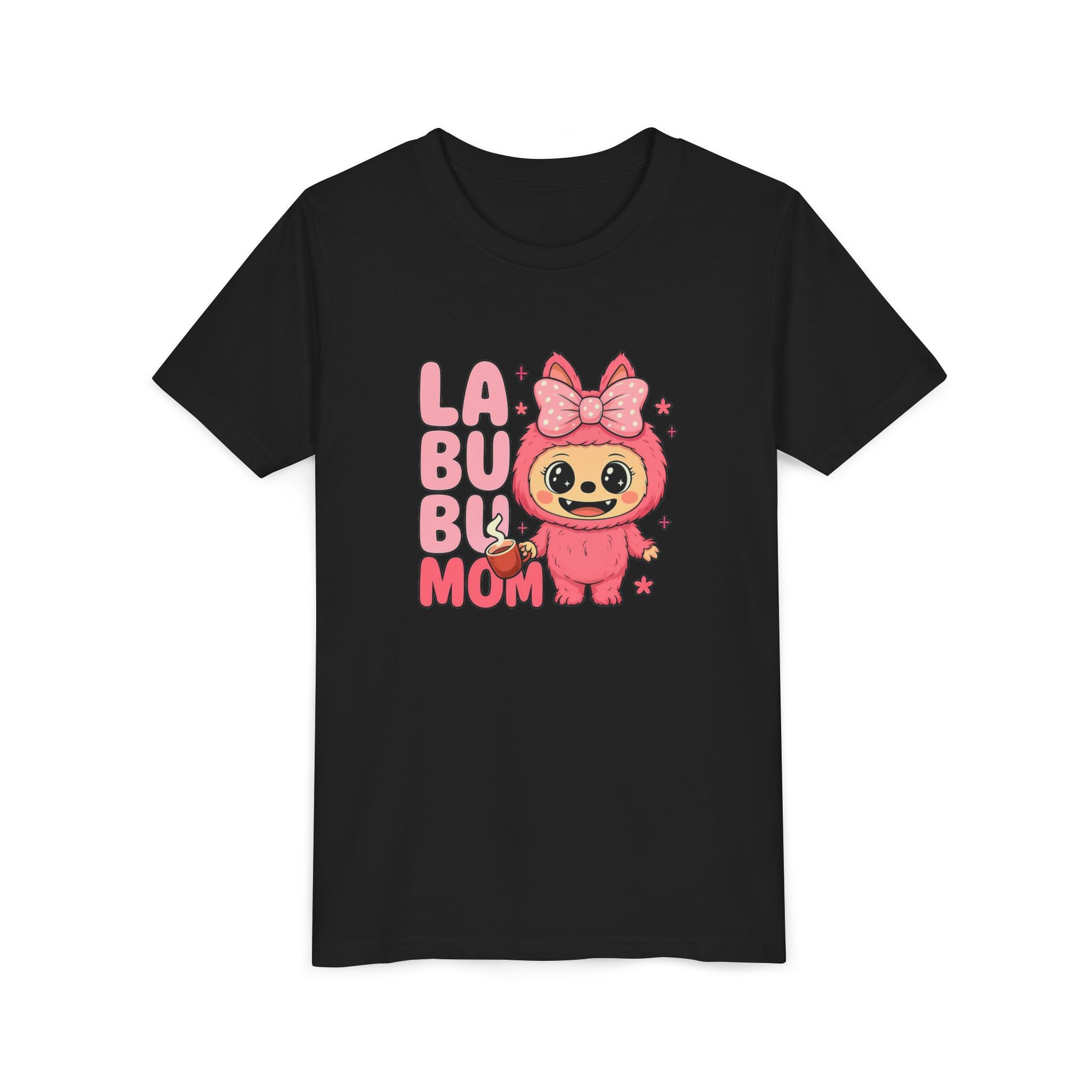 La Bubu Mom sloth character Youth Tee | cute pink bow baby sloth design