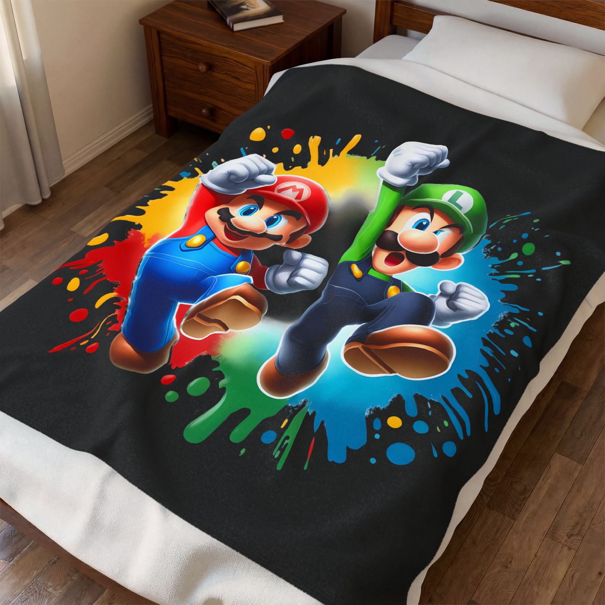 Color Splash Bros Mario and Luigi Velveteen Plush Blanket