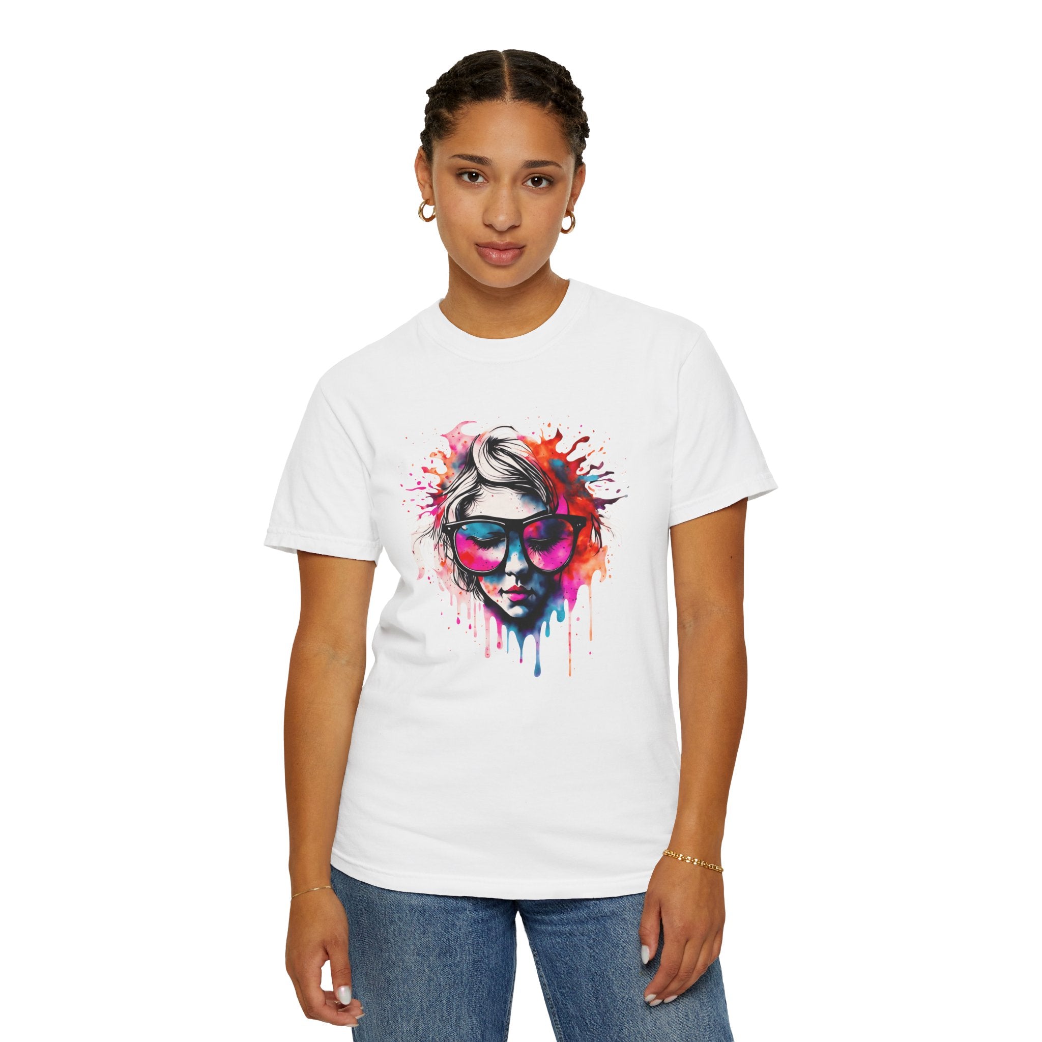 Colorful Drip Sunglasses Portrait T-Shirt | Watercolor Face Art