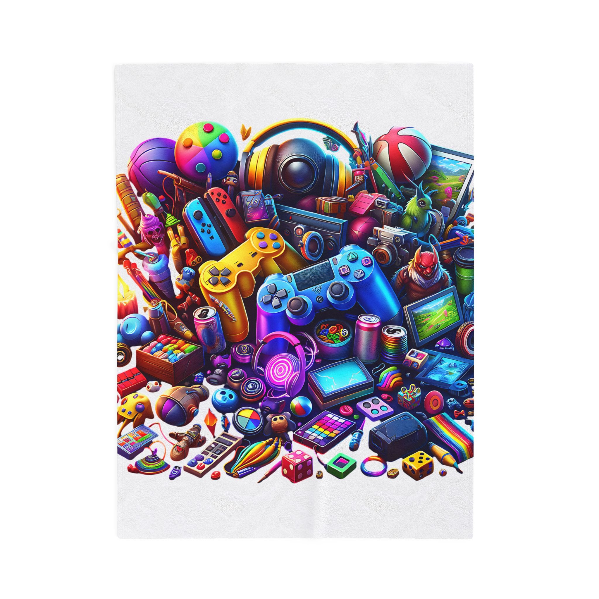 Colorful Video Game Controllers Collage Velveteen Plush Blanket | Gaming Pixels Throw