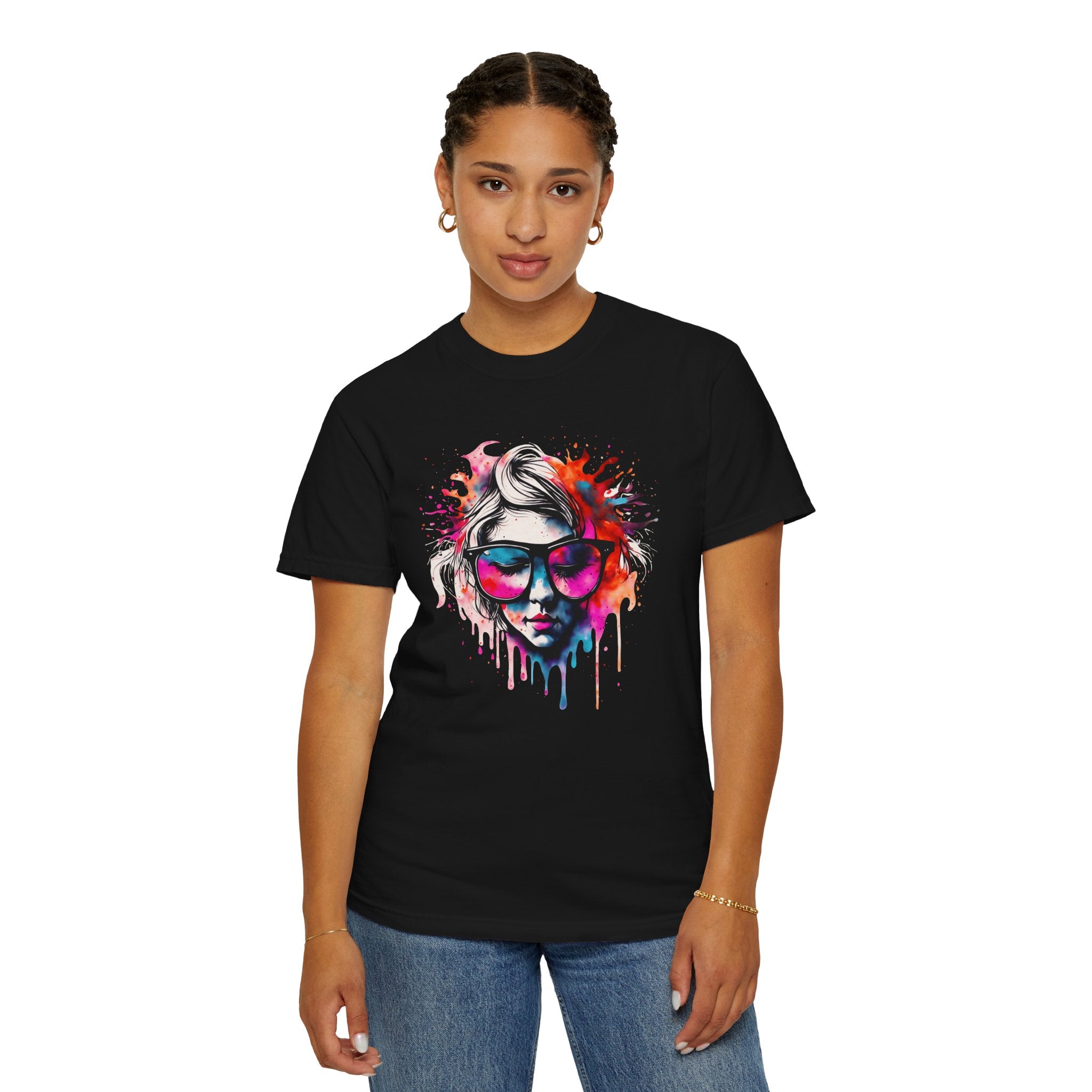 Colorful Drip Sunglasses Portrait T-Shirt | Watercolor Face Art