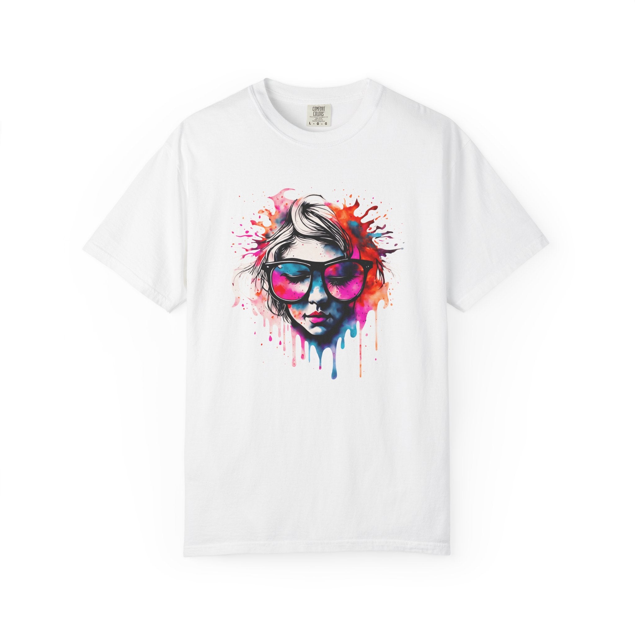 Colorful Drip Sunglasses Portrait T-Shirt | Watercolor Face Art