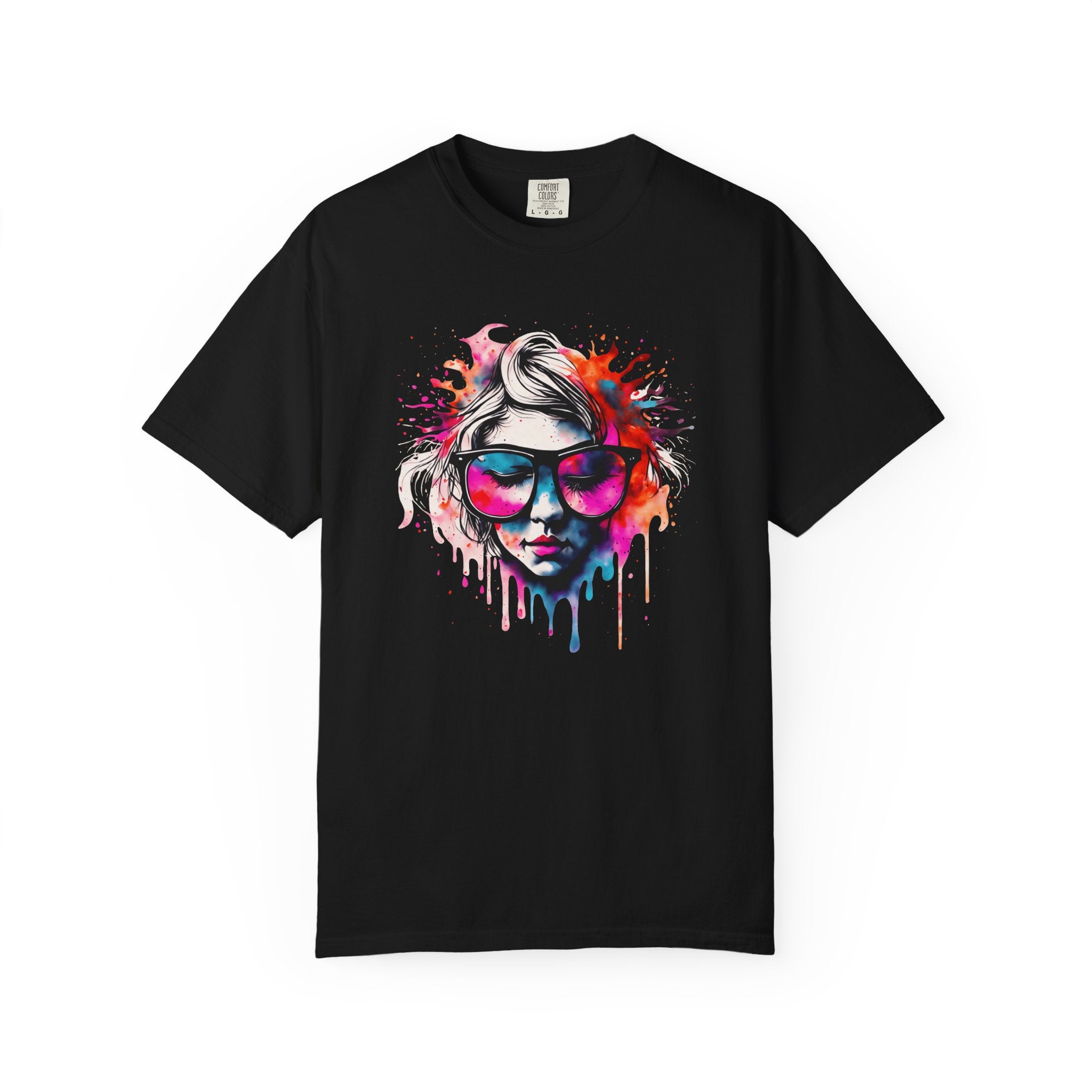 Colorful Drip Sunglasses Portrait T-Shirt | Watercolor Face Art