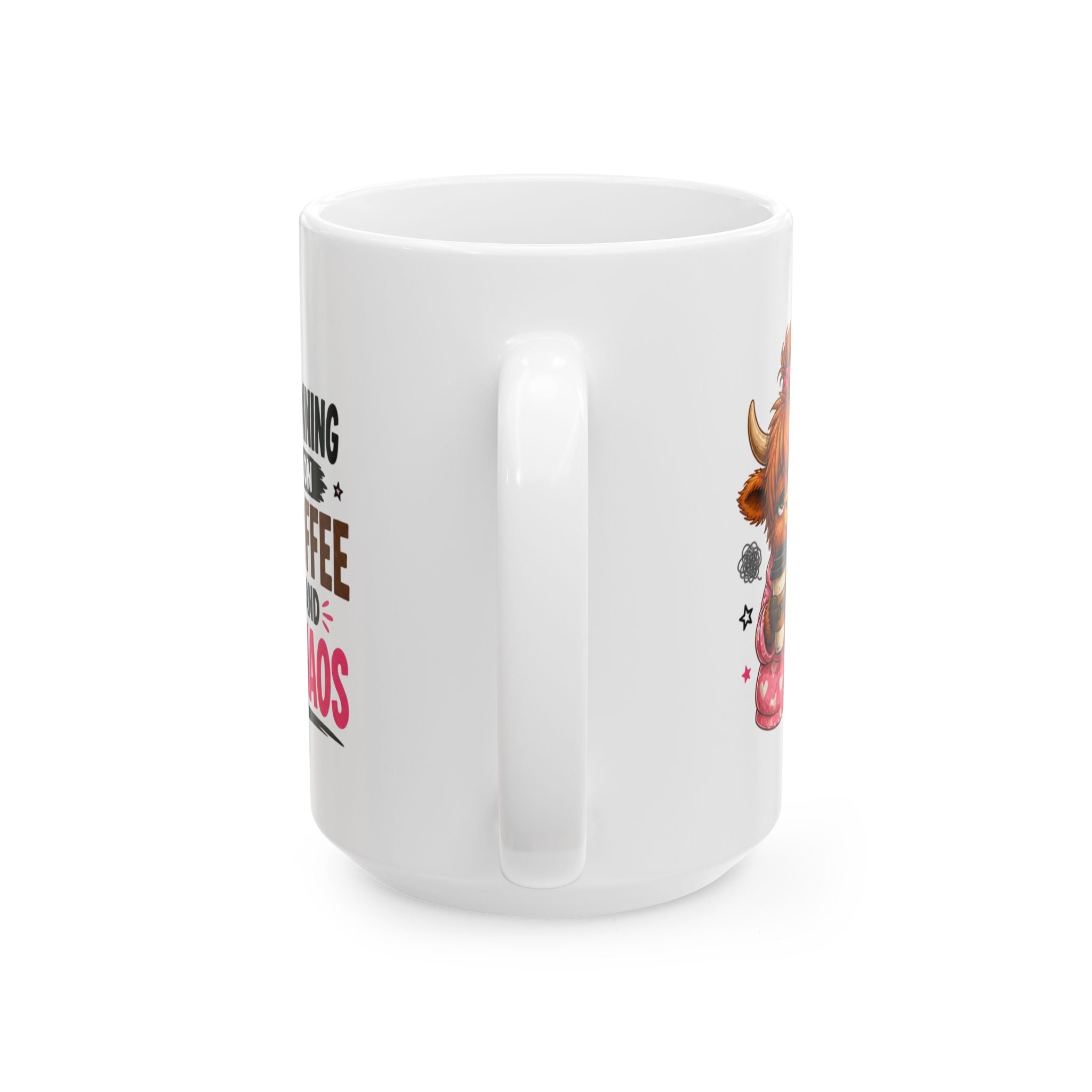 Running on Coffee and Chaos Highland Cow Mug | Cute Cow Coffee Mug