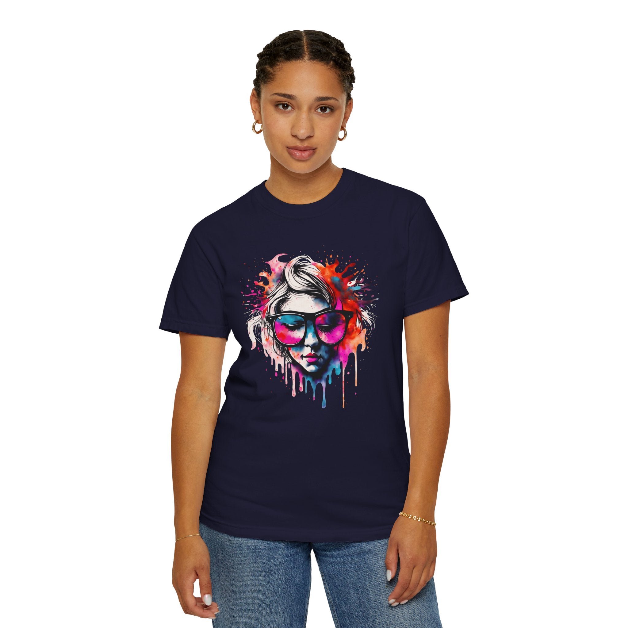 Colorful Drip Sunglasses Portrait T-Shirt | Watercolor Face Art