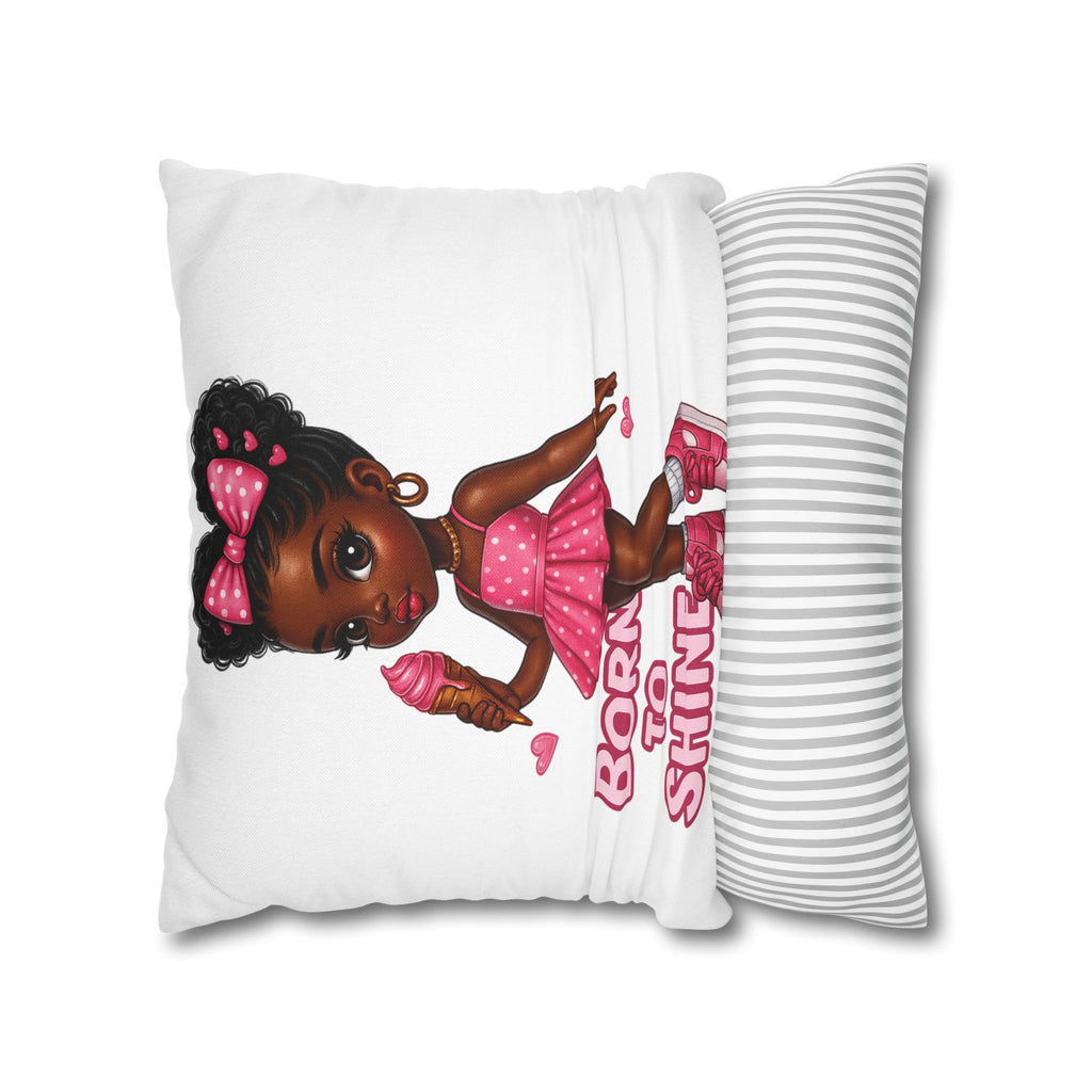 Born to Shine Cute Black Girl Illustration Pillowcase | Pink Dress