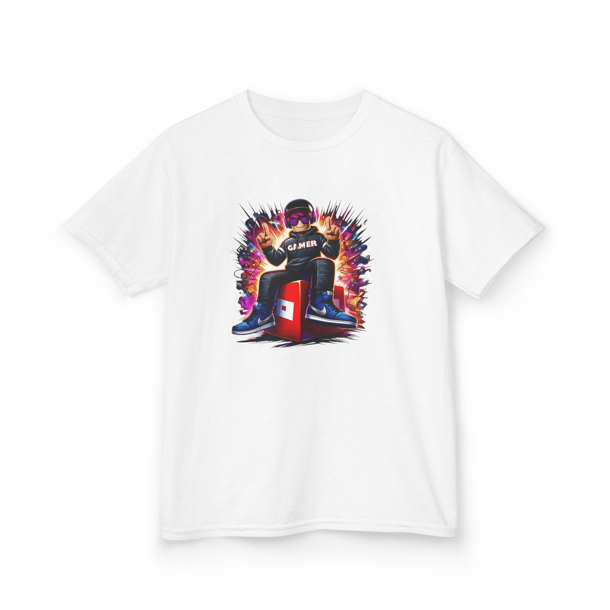 Retro Arcade Controller Kids Tee | Gamer Character, Colorful Explosion