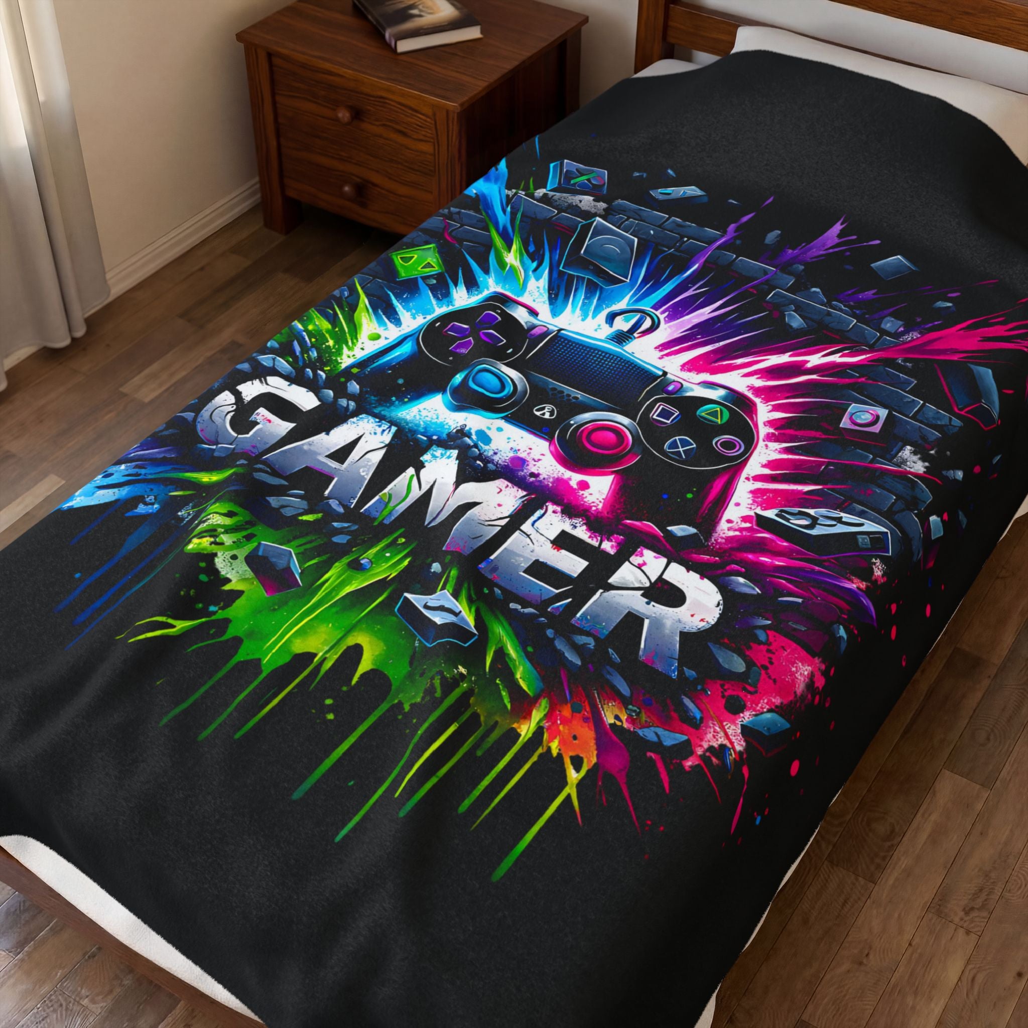 Colorful Gamer Controller Blanket | Video Game Splash Design