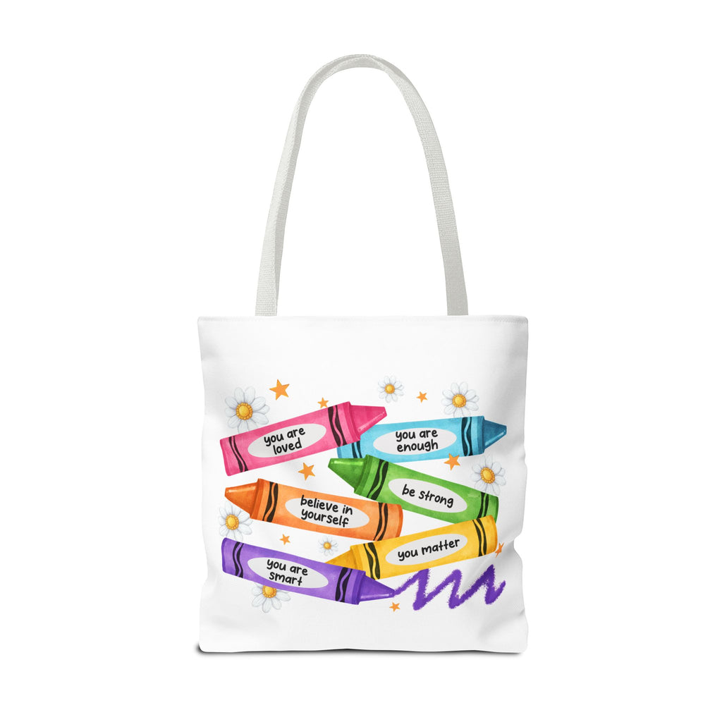 Color the World with Kindness tote bag | crayon positive affirmation design