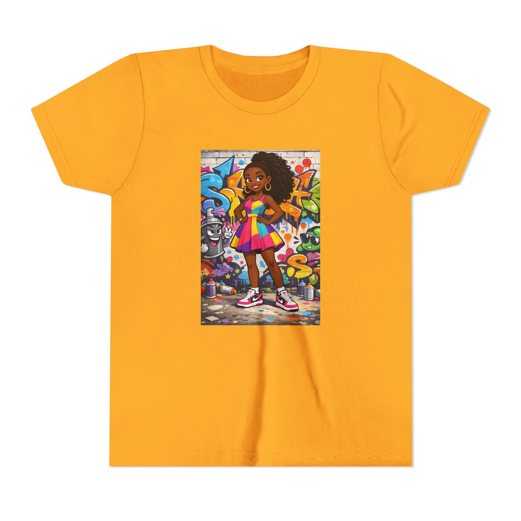 Girl with Boombox Graffiti Youth Tee | Colorful Skateboard Street Art