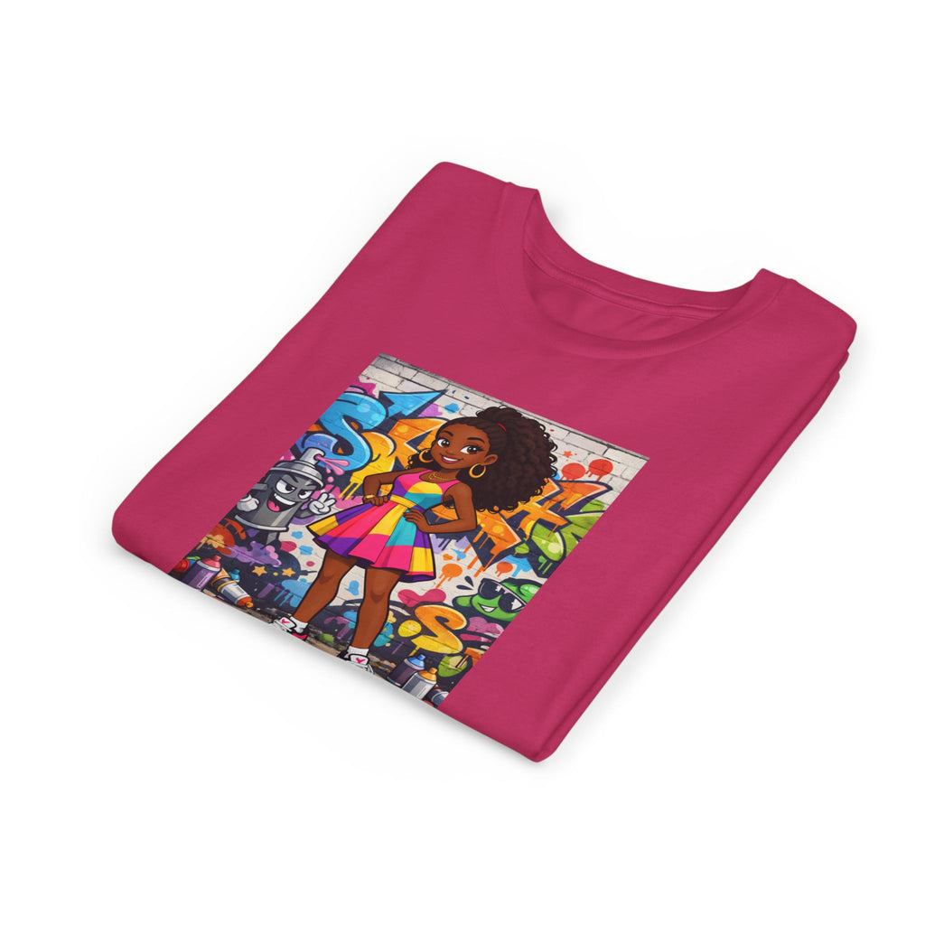 Girl with Boombox Graffiti Youth Tee | Colorful Skateboard Street Art