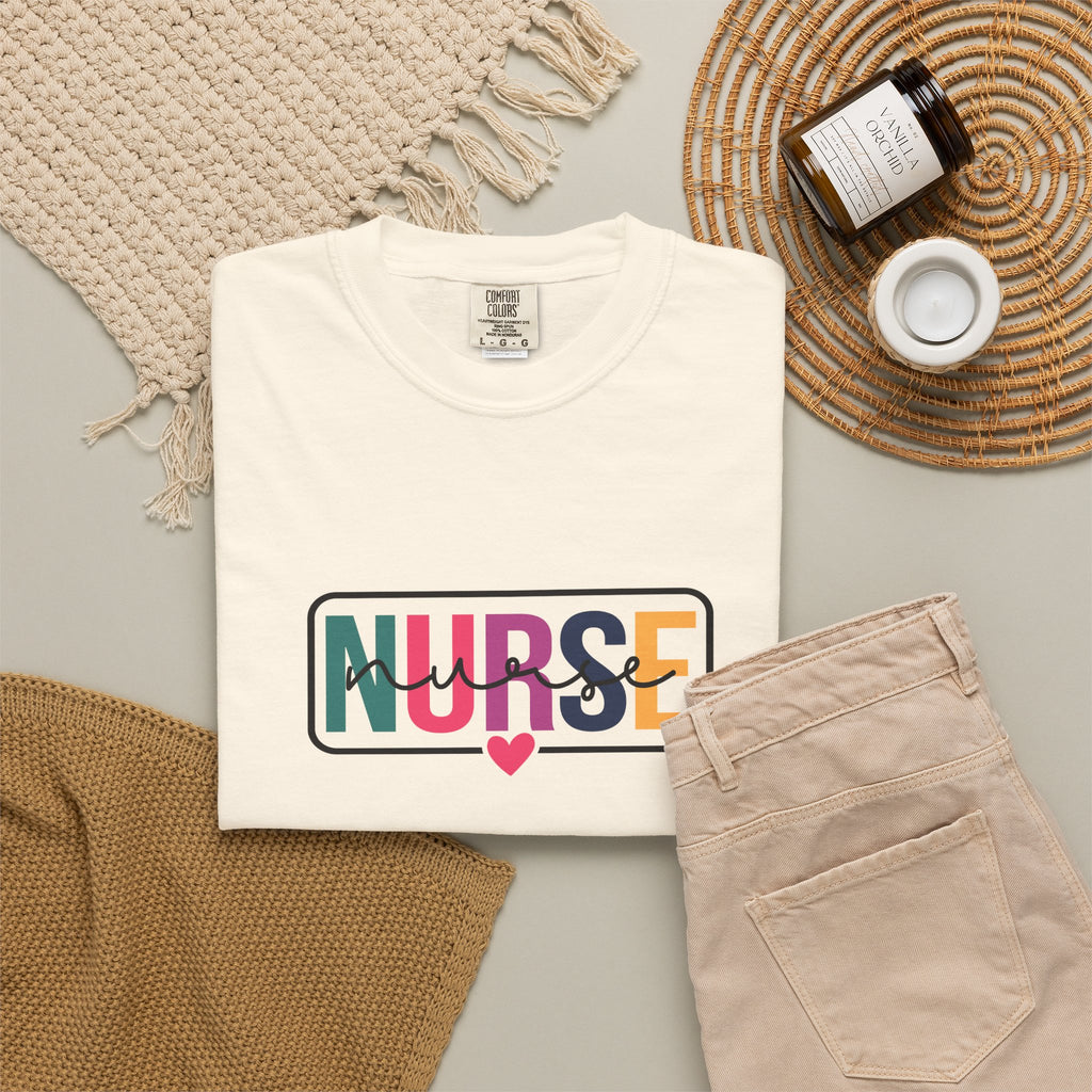 Nurse Graphic T-Shirt — "NURSE" Front + Care • Inspire • Heal Back