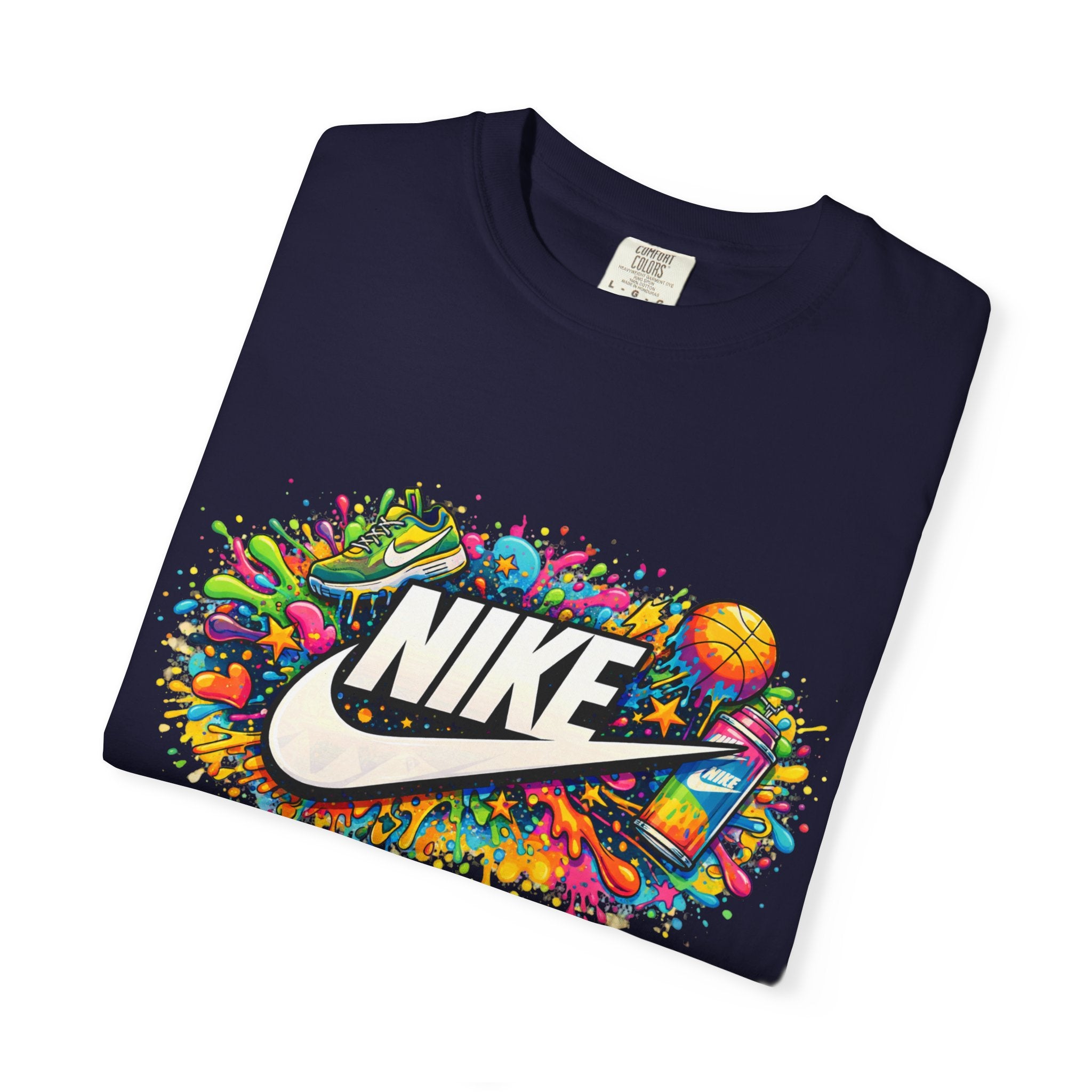 Basketball Swoosh Paint Splash T-Shirt — Colorful Sports Logo Graphic
