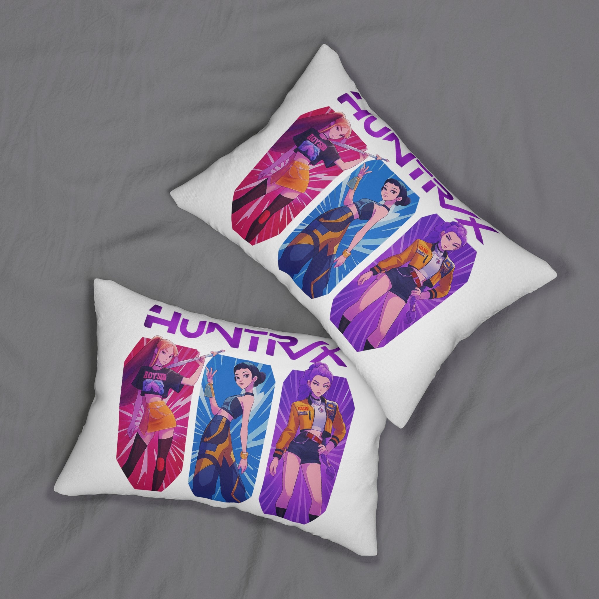 Huntrix Trio Character Art Lumbar Pillow | Anime Style Decorative Pillow