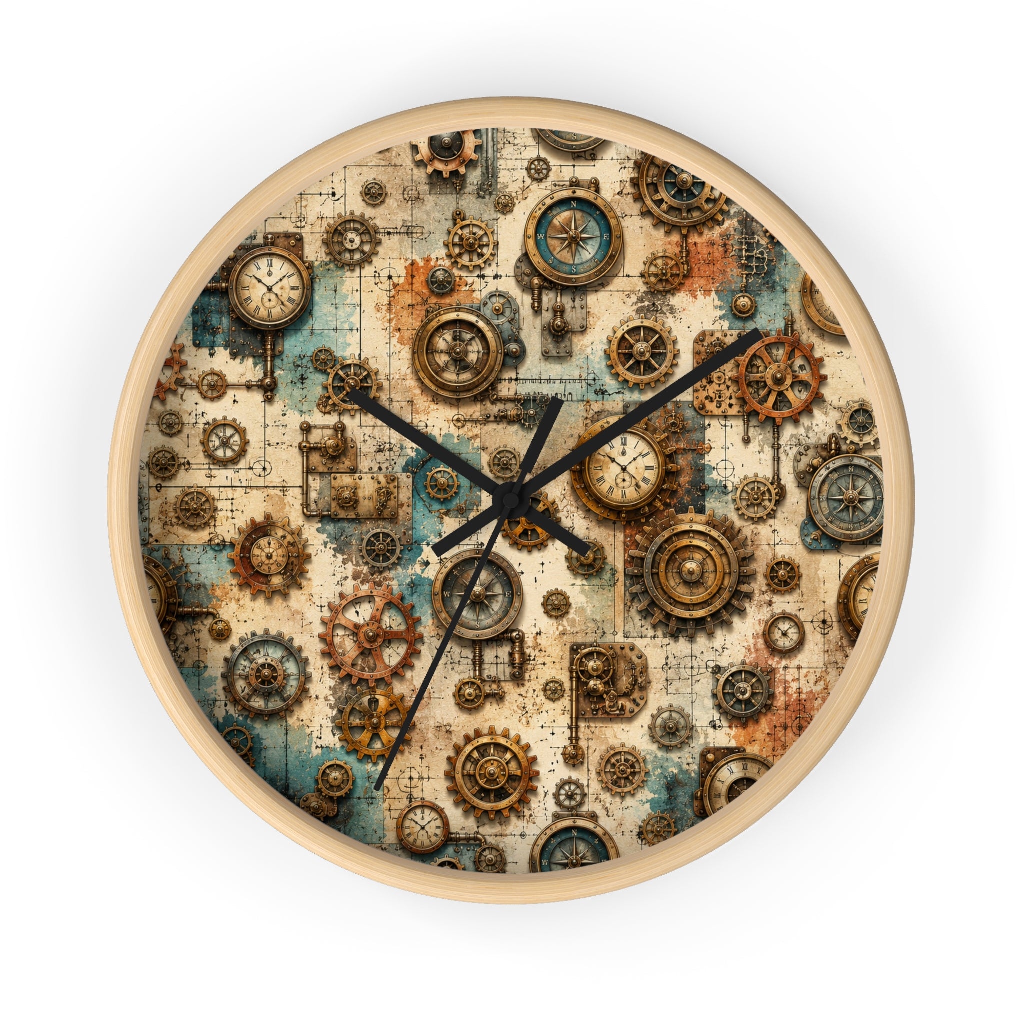 Steampunk Gears Wall Clock, Vintage Industrial Gearwork Timepiece