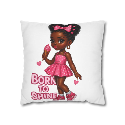 Born to Shine Cute Black Girl Illustration Pillowcase | Pink Dress