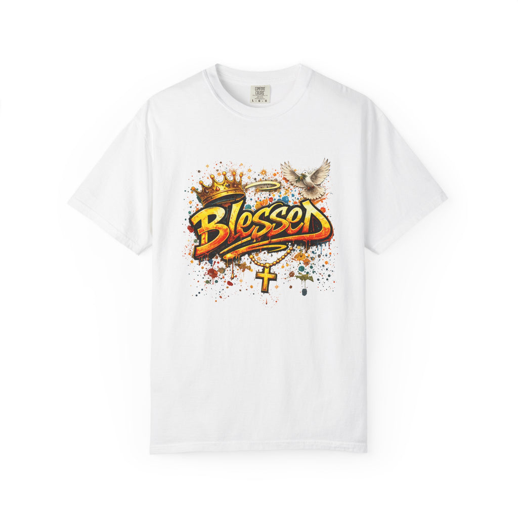 Blessed Graffiti Cross Dove Crown Christian Faith T-shirt