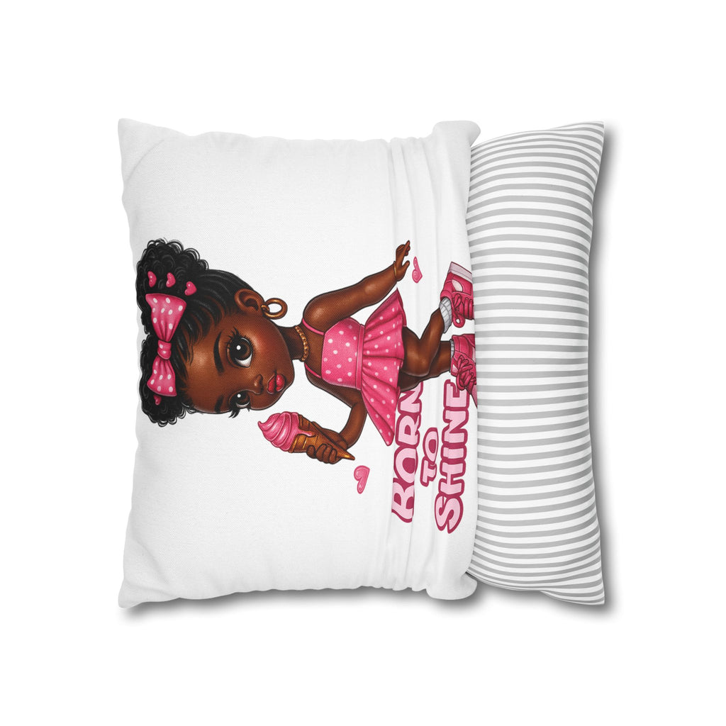 Born to Shine Cute Black Girl Illustration Pillowcase | Pink Dress