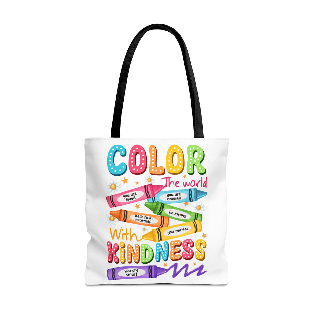 Color the World with Kindness tote bag | crayon positive affirmation design