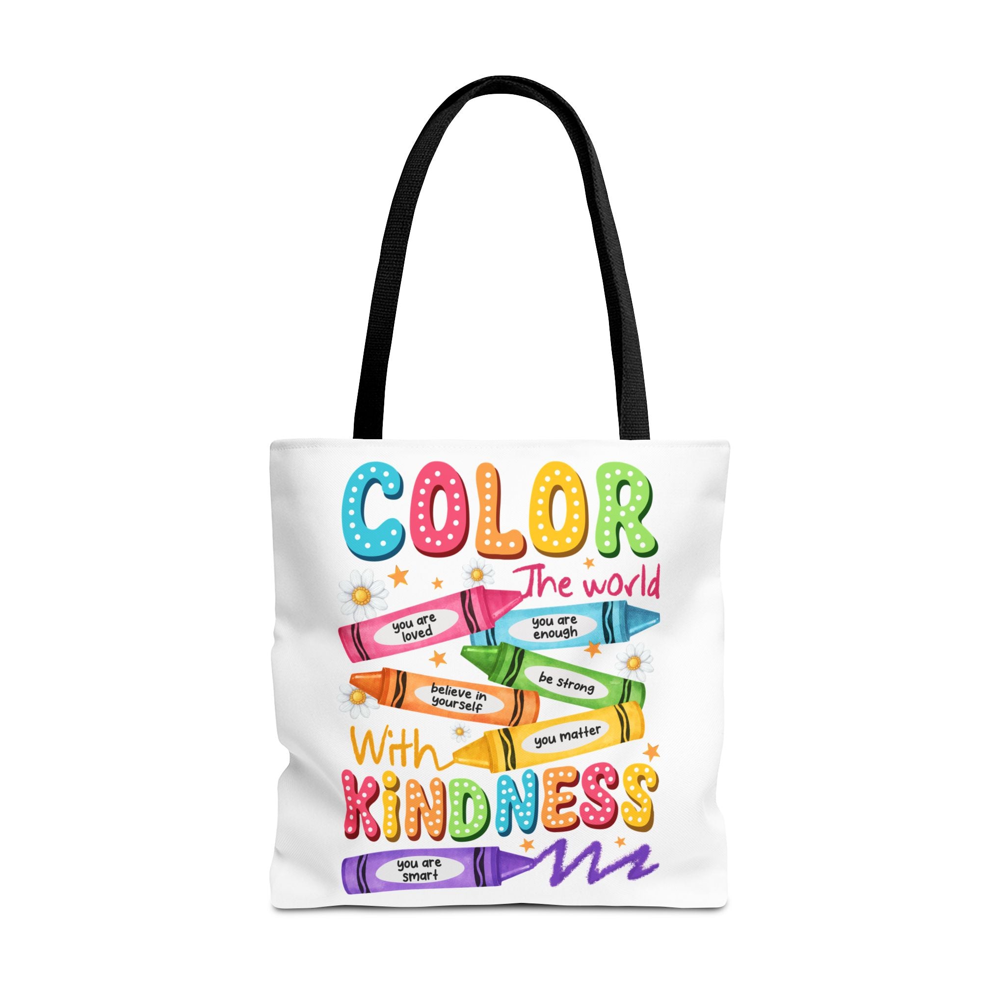 Color the World with Kindness tote bag | crayon positive affirmation design