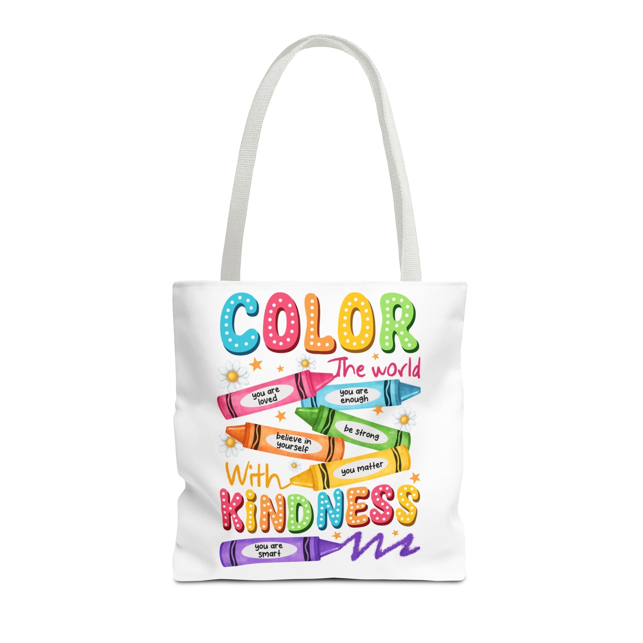 Color the World with Kindness tote bag | crayon positive affirmation design