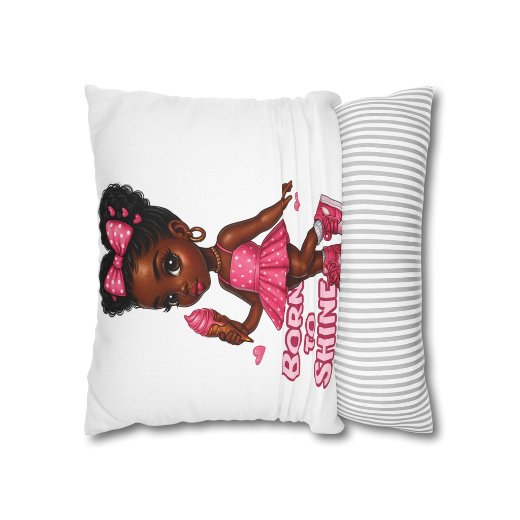 Born to Shine Cute Black Girl Illustration Pillowcase | Pink Dress