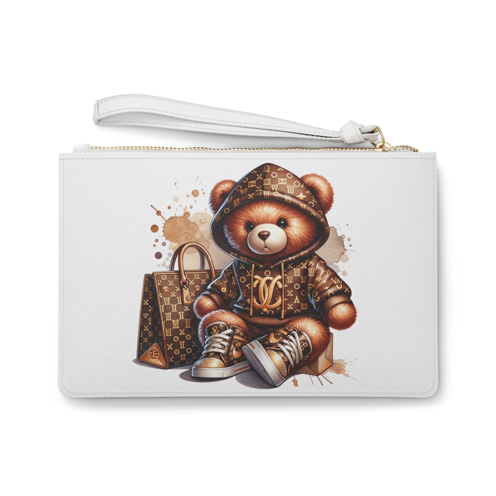 Teddy Bear Clutch Bag, Luxury Monogram, Designer Purse, Bear Illustration, Fashion Accessory