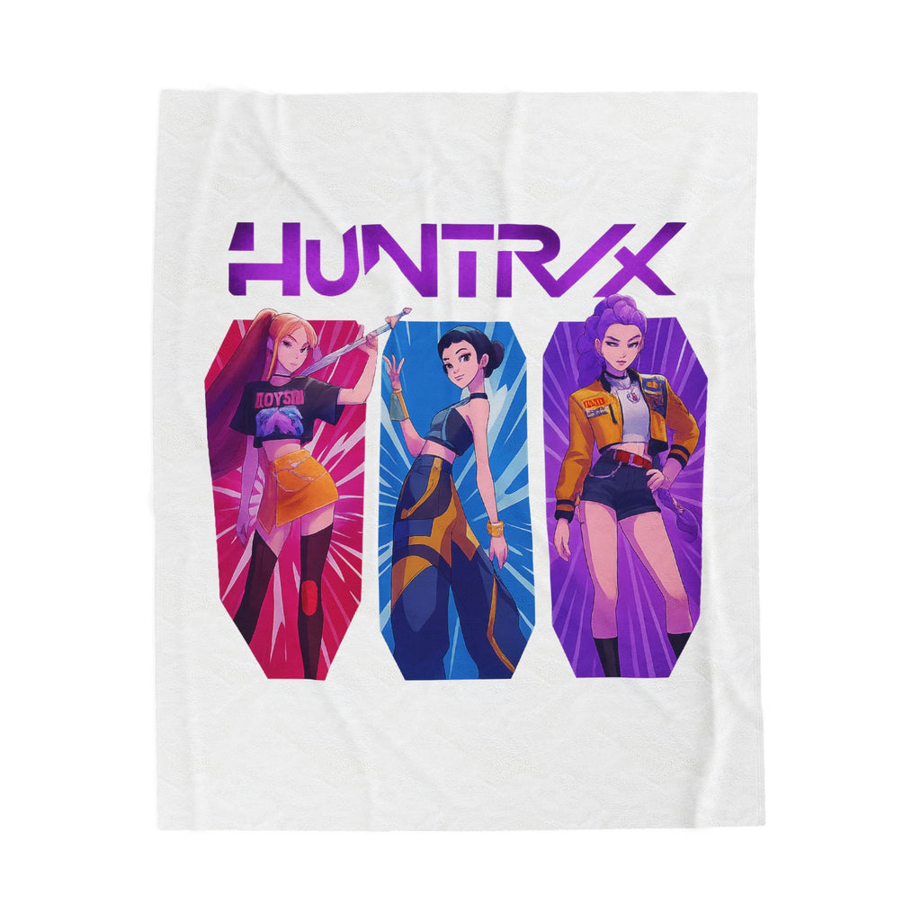 Kawaii Vaporwave Anime Girl Trio Velveteen Plush Blanket | HUNTRX