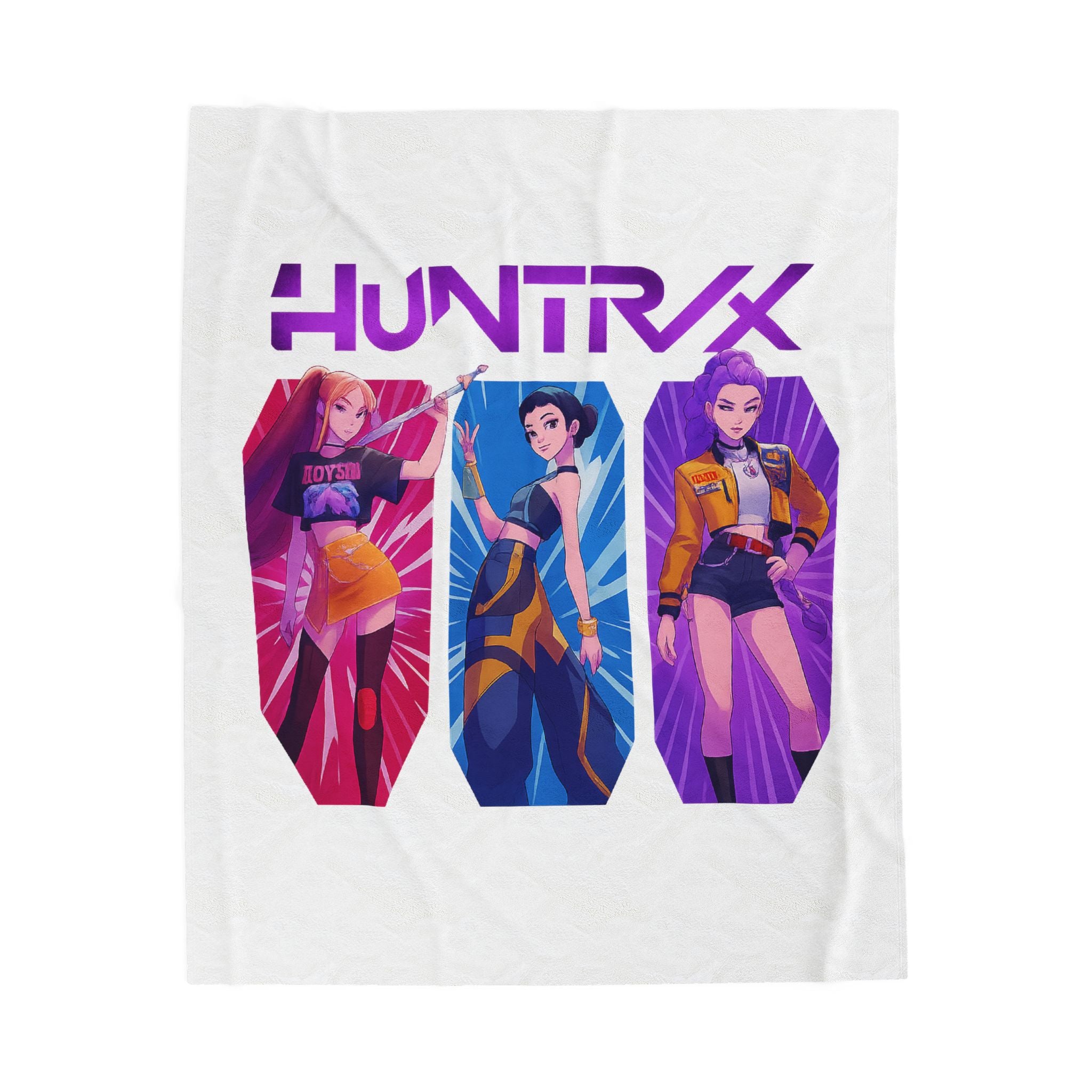 Kawaii Vaporwave Anime Girl Trio Velveteen Plush Blanket | HUNTRX