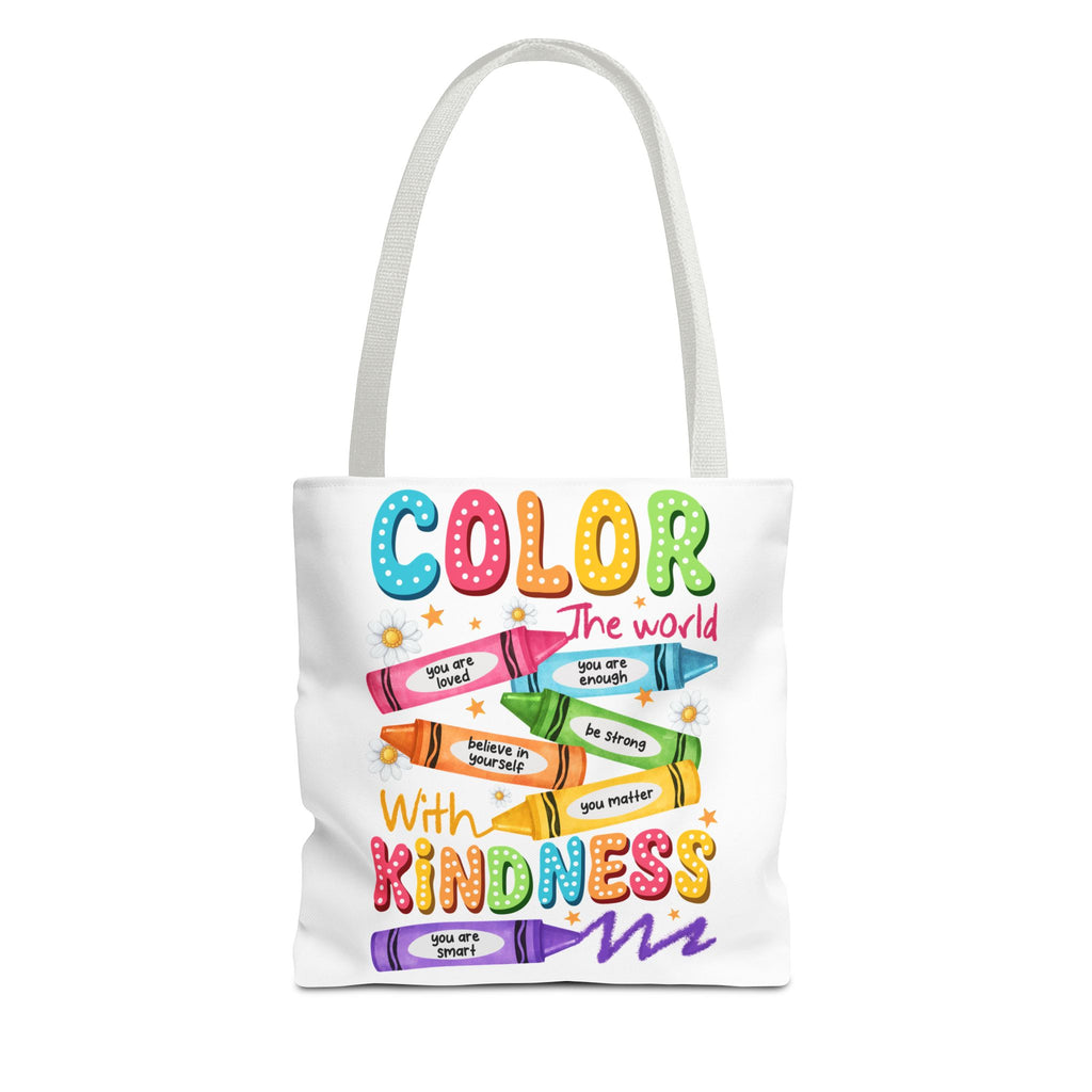 Color the World with Kindness tote bag | crayon positive affirmation design