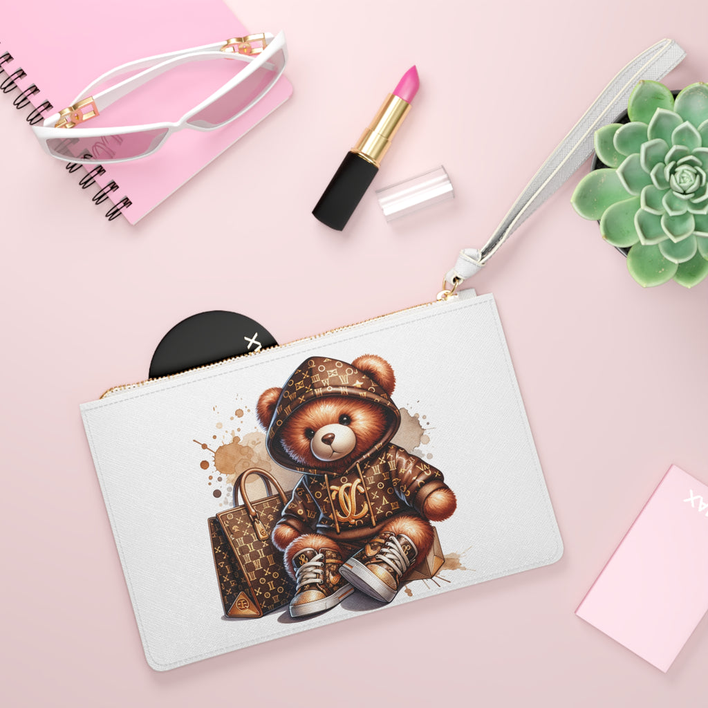 Teddy Bear Clutch Bag, Luxury Monogram, Designer Purse, Bear Illustration, Fashion Accessory