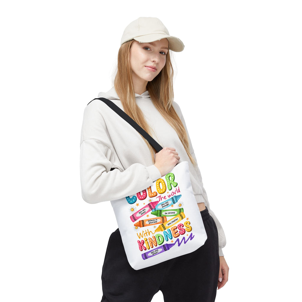 Color the World with Kindness tote bag | crayon positive affirmation design