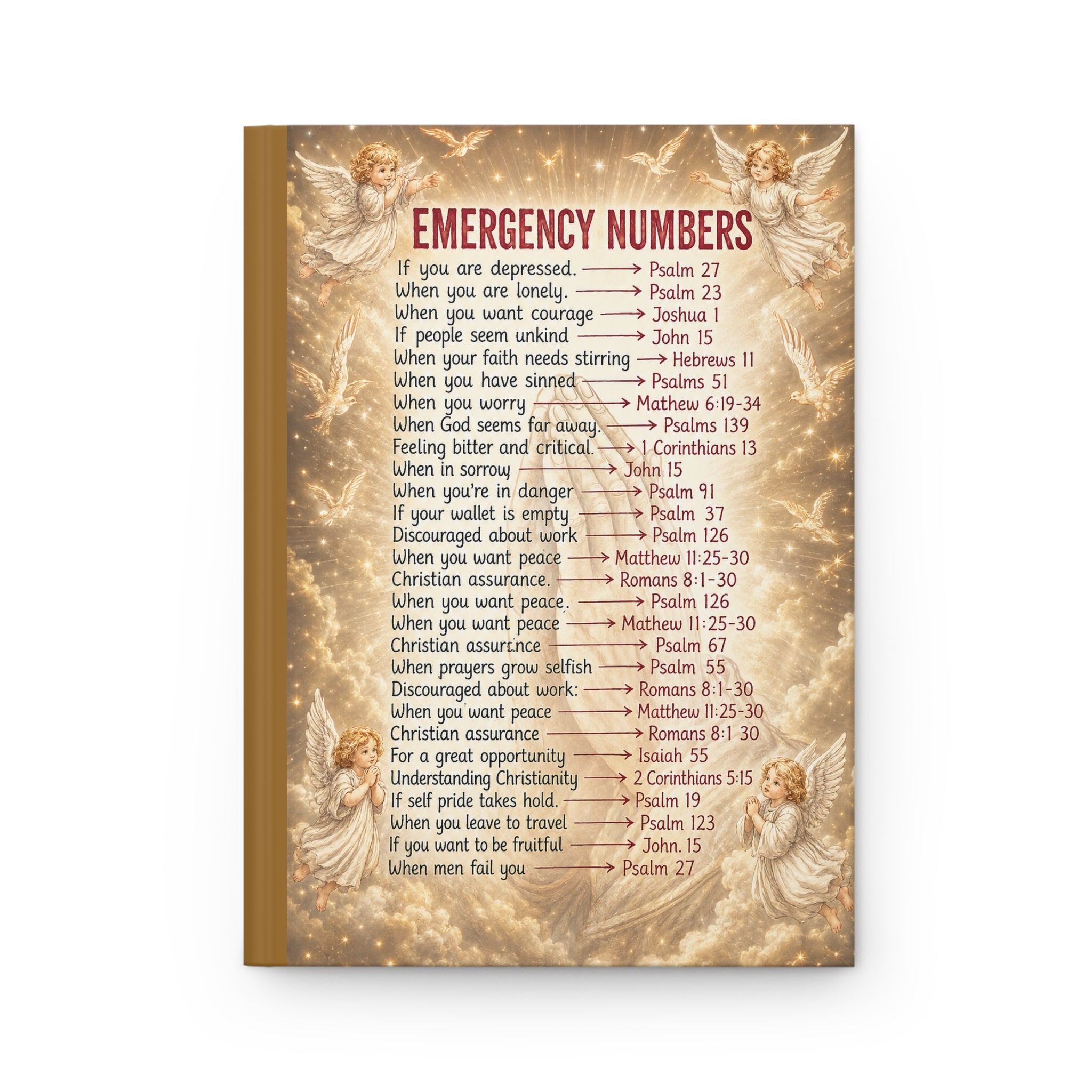 Angelic Vintage Prayer Emergency Numbers Scripture List Hardcover Journal