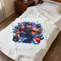 Neon Gamer Avatar Velveteen Plush Blanket | Gaming Character, Headphones, Controller