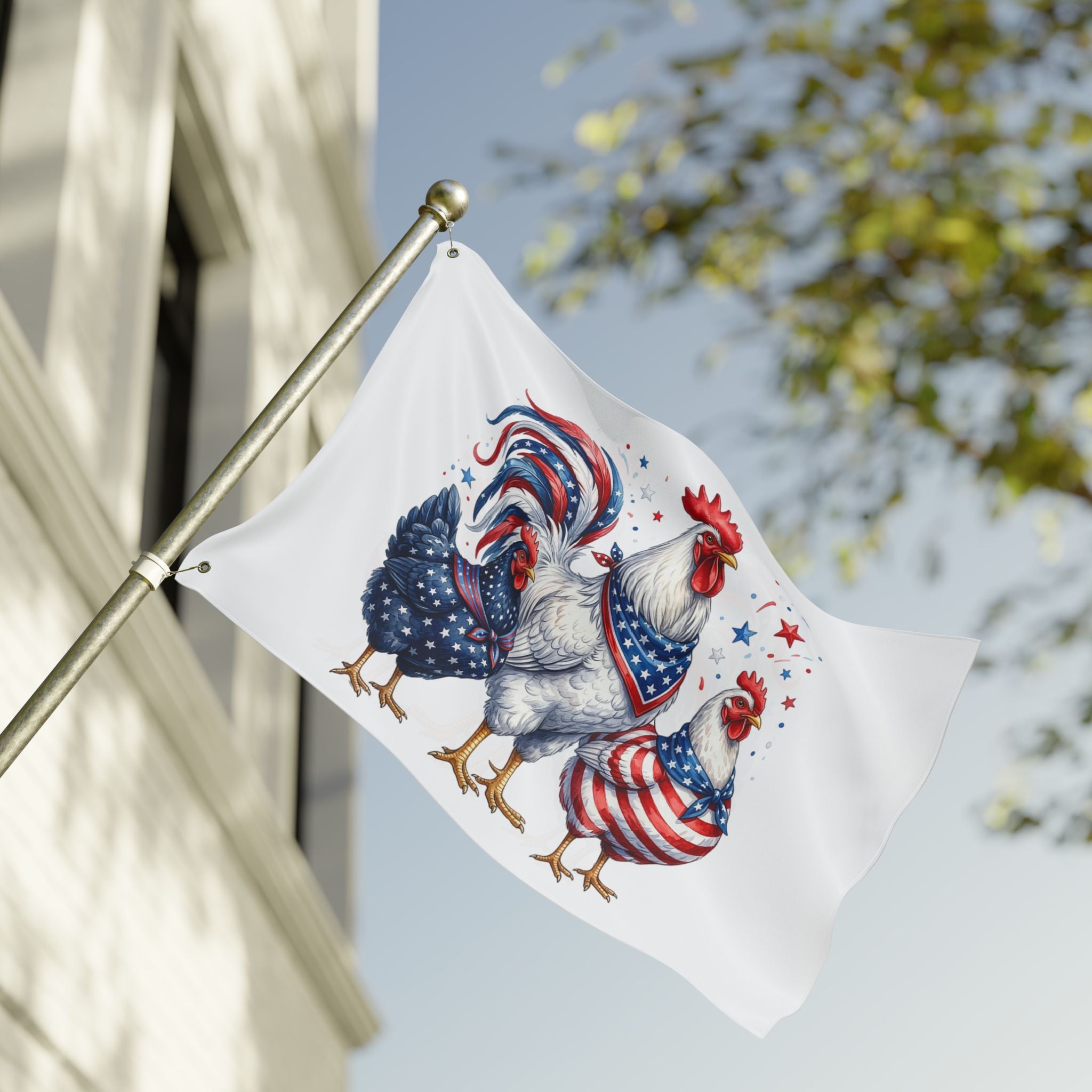 Patriotic Rooster and Hens Double Sided Flag | Flag