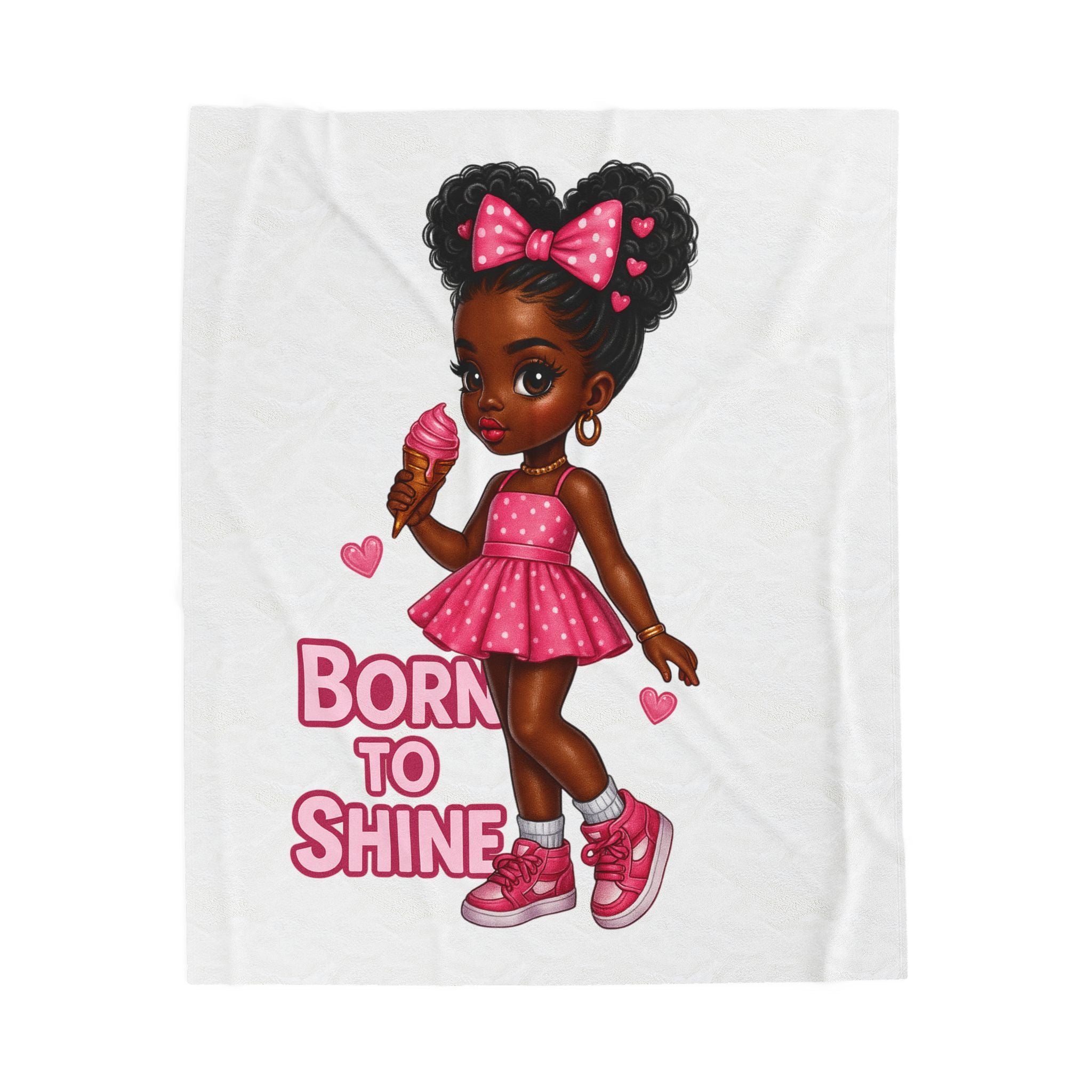 Born to Shine girl illustration Velveteen Blanket | Pink dress, ice cream, hearts