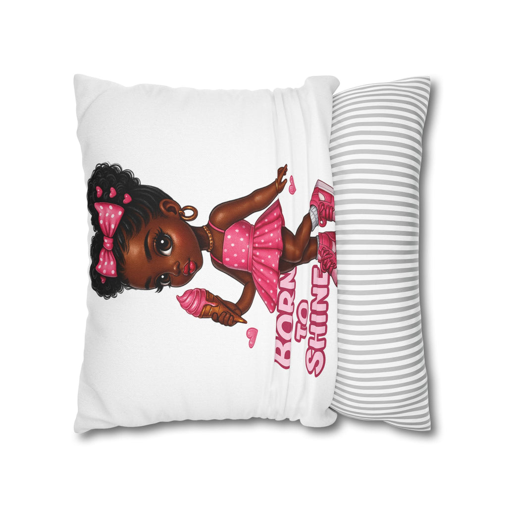 Born to Shine Cute Black Girl Illustration Pillowcase | Pink Dress