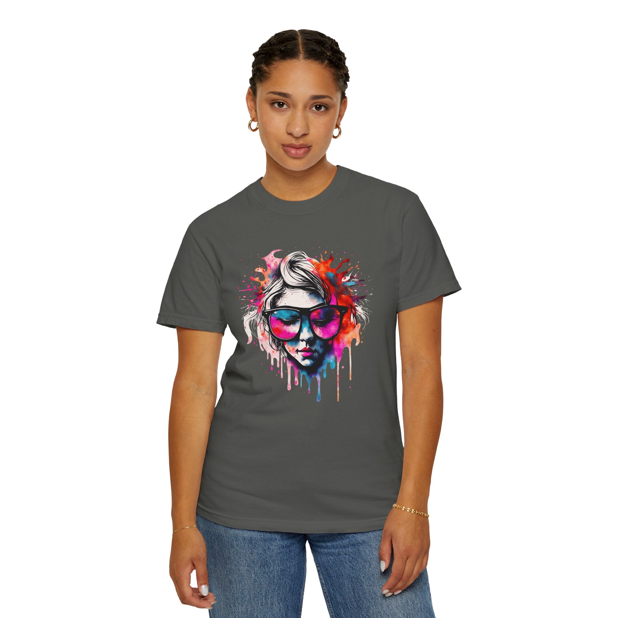Colorful Drip Sunglasses Portrait T-Shirt | Watercolor Face Art