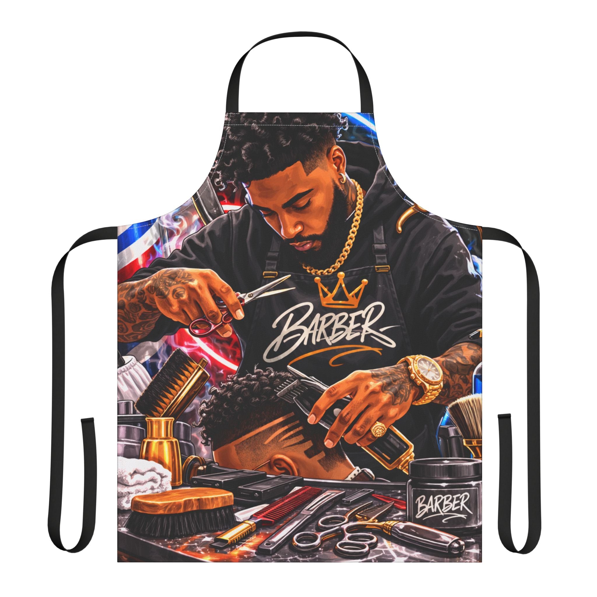 Barber Shop Scene Apron | Barber Tools Haircut Illustration