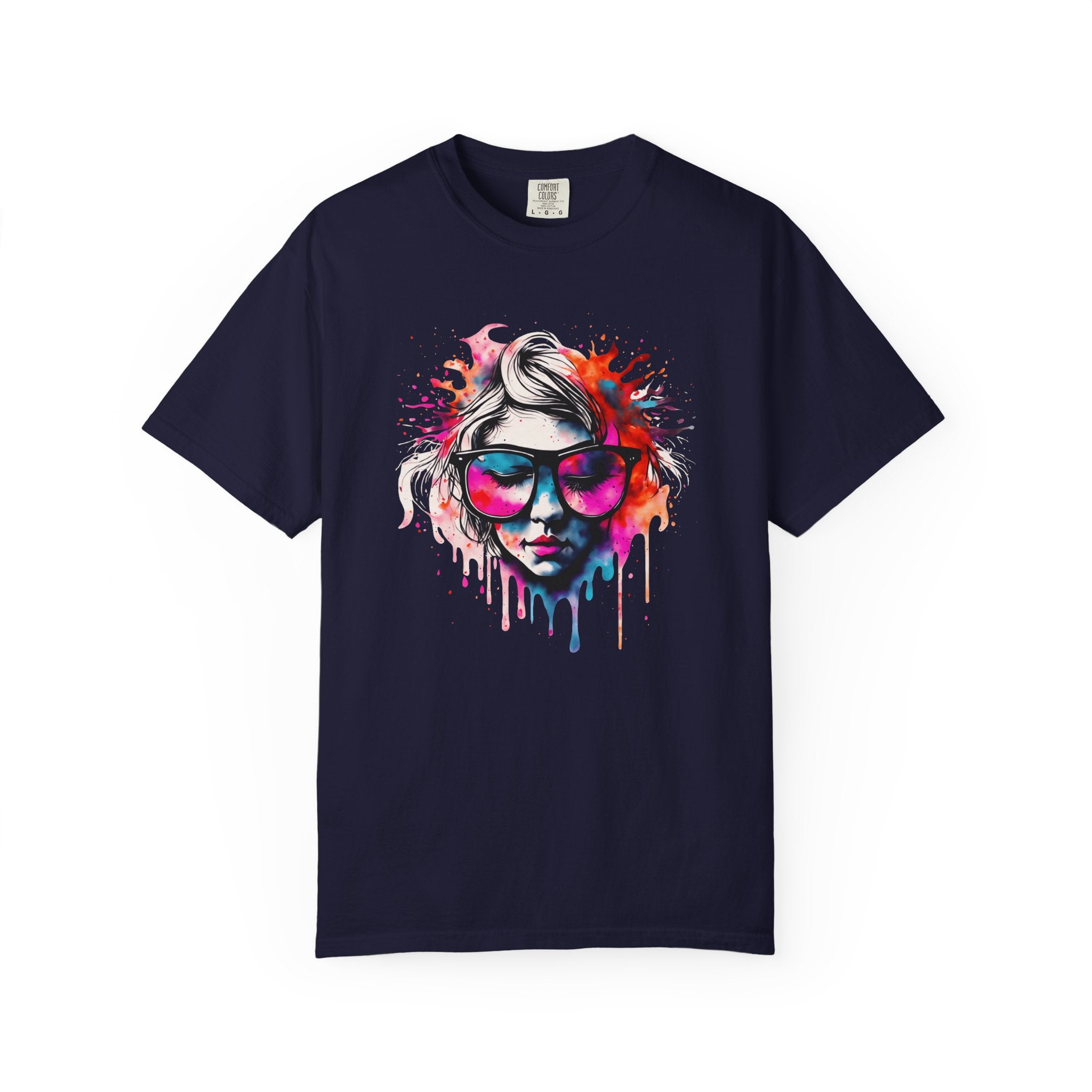 Colorful Drip Sunglasses Portrait T-Shirt | Watercolor Face Art