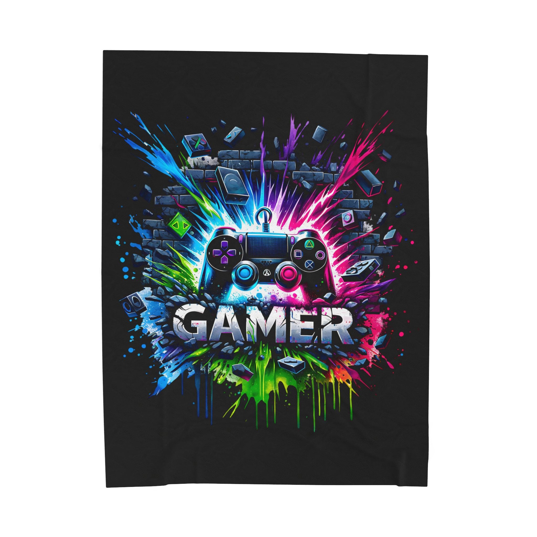 Colorful Gamer Controller Blanket | Video Game Splash Design
