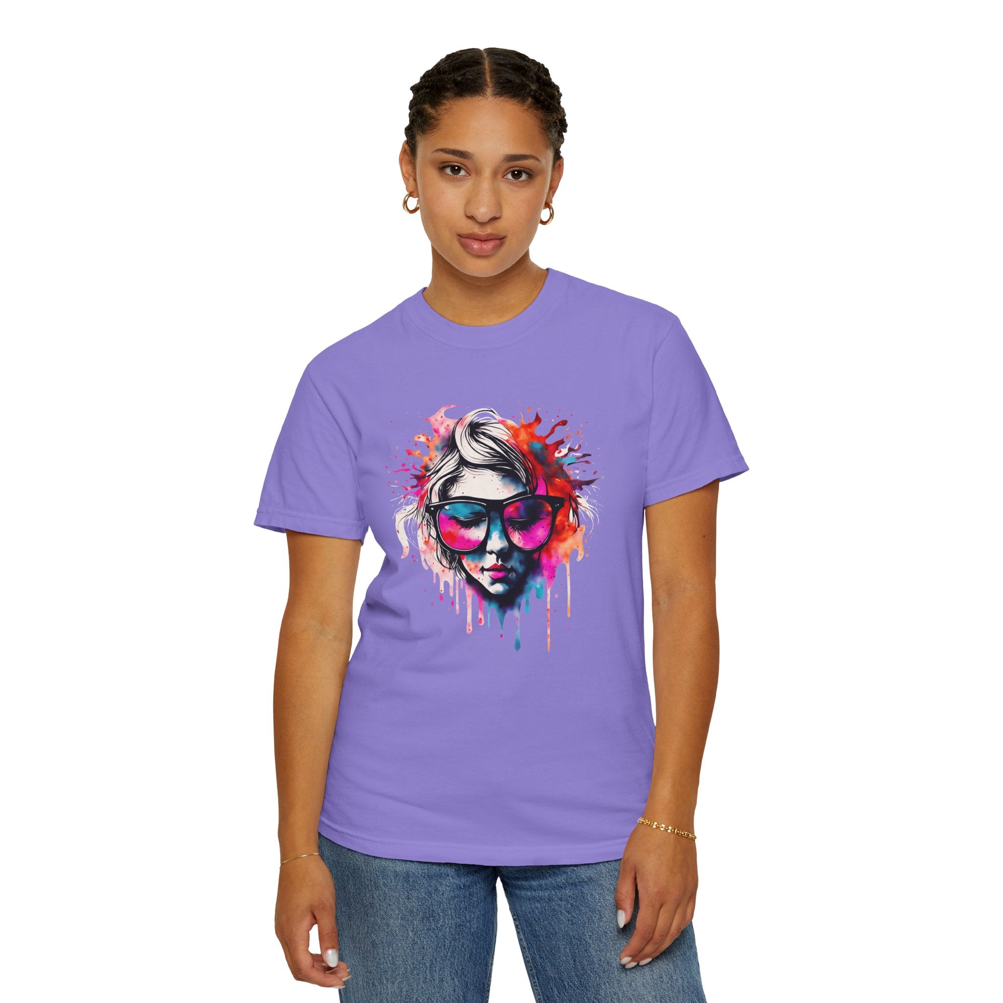 Colorful Drip Sunglasses Portrait T-Shirt | Watercolor Face Art