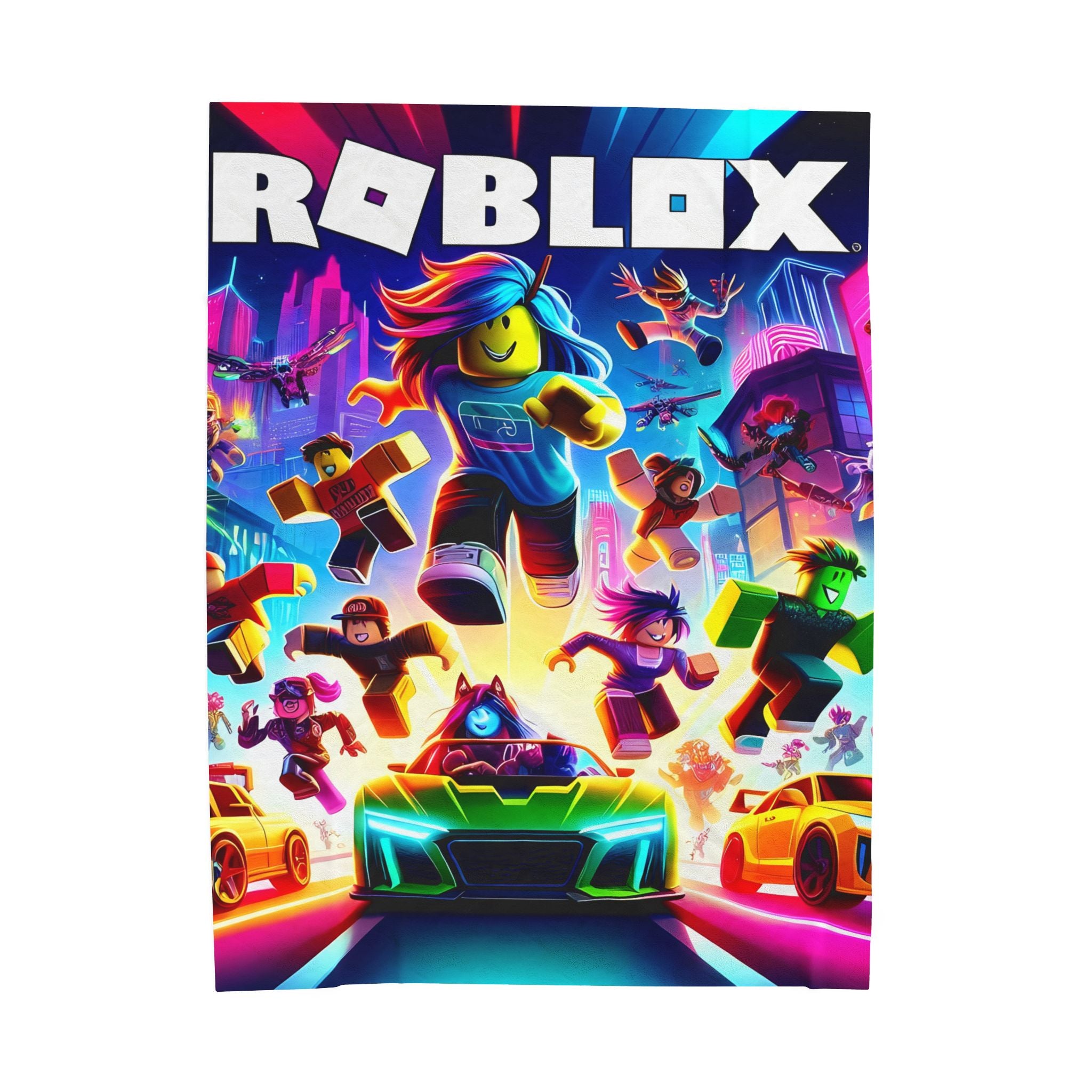 Roblox Characters Velveteen Plush Blanket | Neon Game Scene