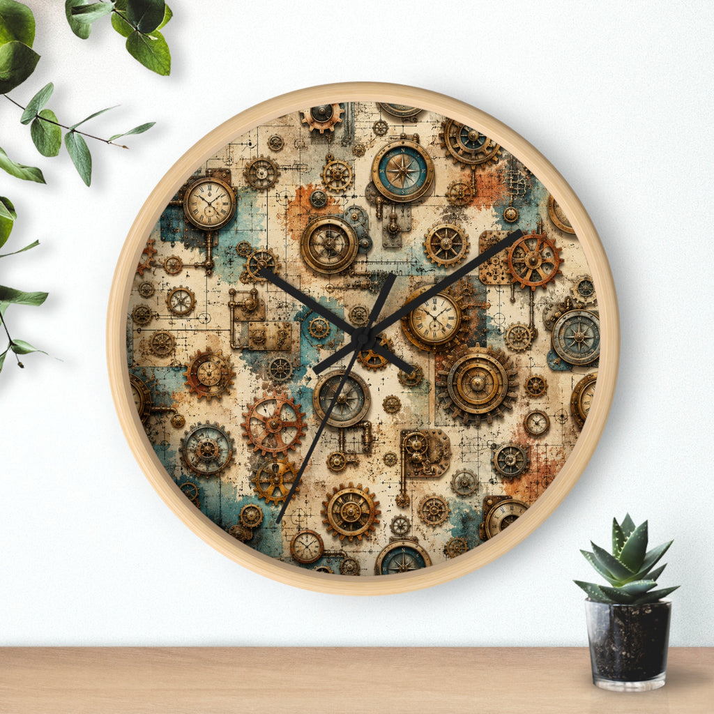 Steampunk Gears Wall Clock, Vintage Industrial Gearwork Timepiece