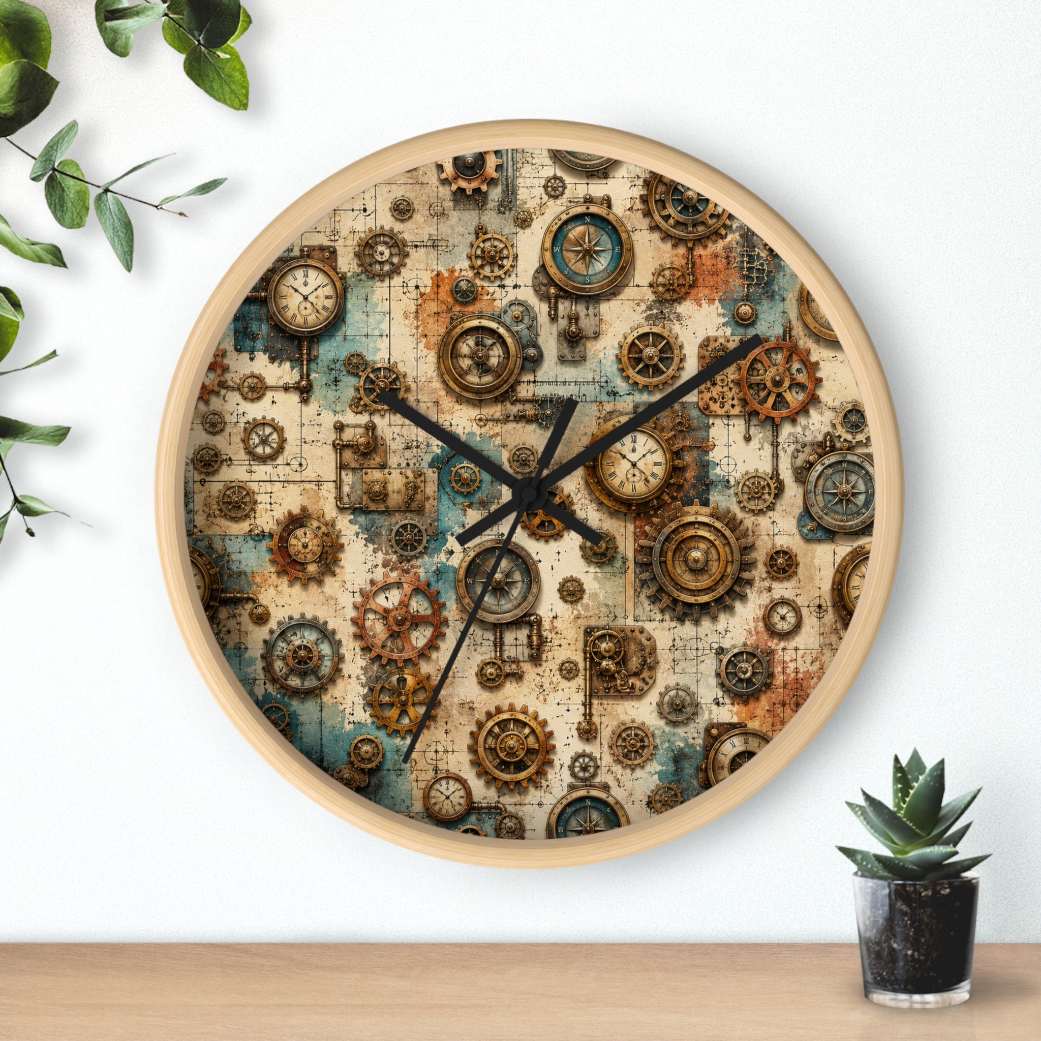 Steampunk Gears Wall Clock, Vintage Industrial Gearwork Timepiece