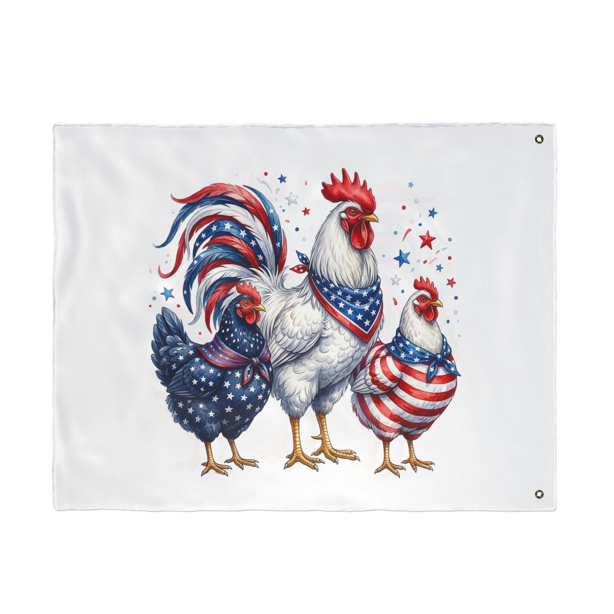 Patriotic Rooster and Hens Double Sided Flag | Flag