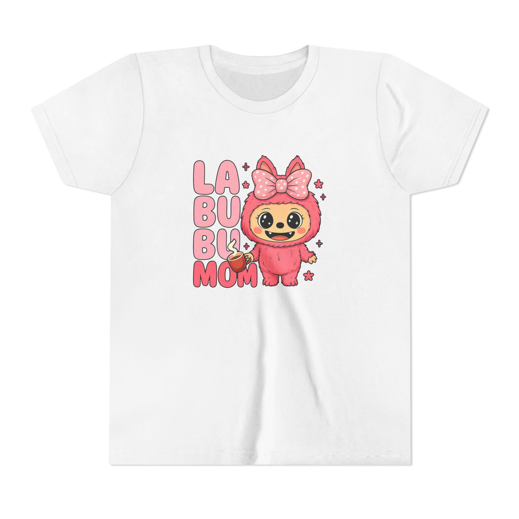 La Bubu Mom sloth character Youth Tee | cute pink bow baby sloth design