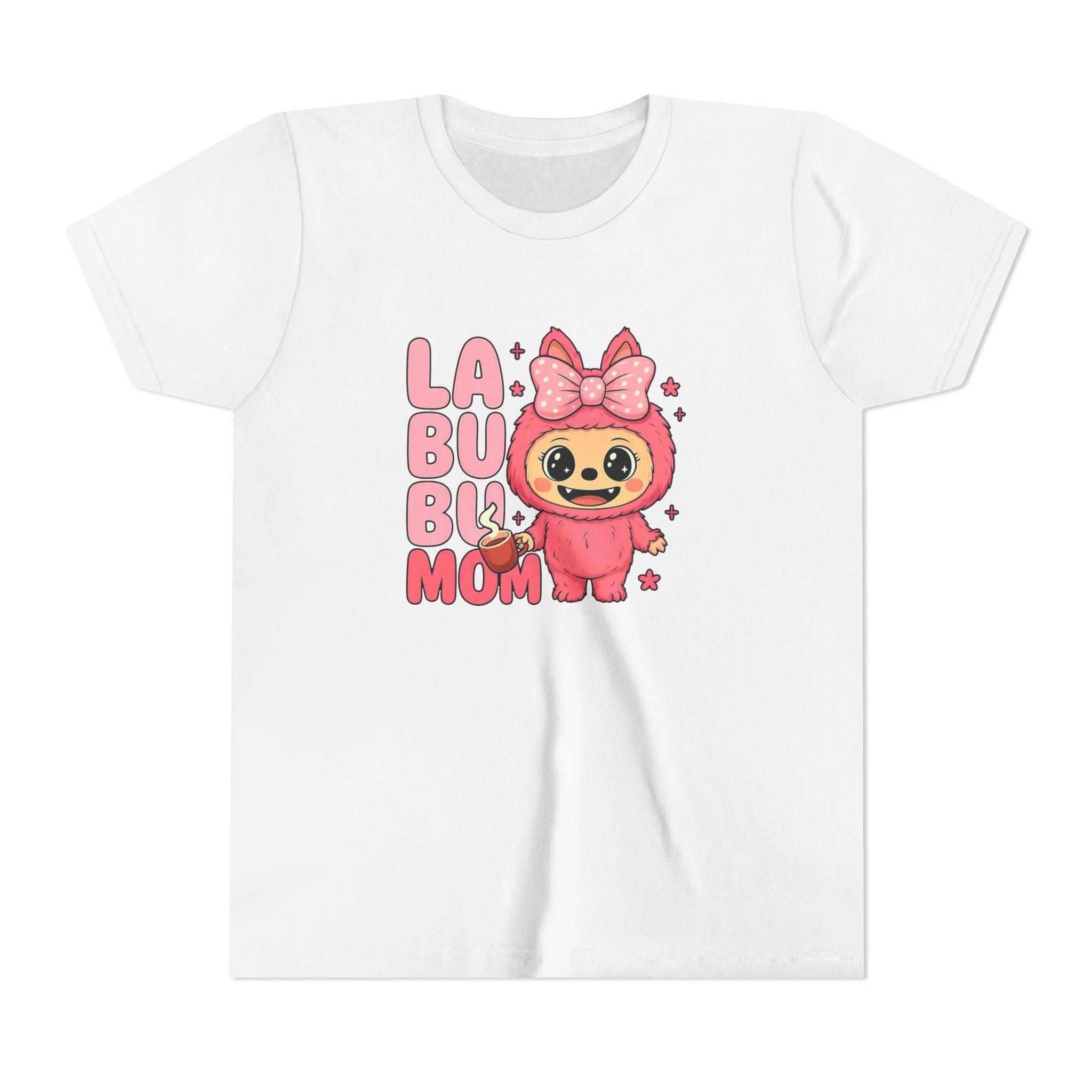La Bubu Mom sloth character Youth Tee | cute pink bow baby sloth design