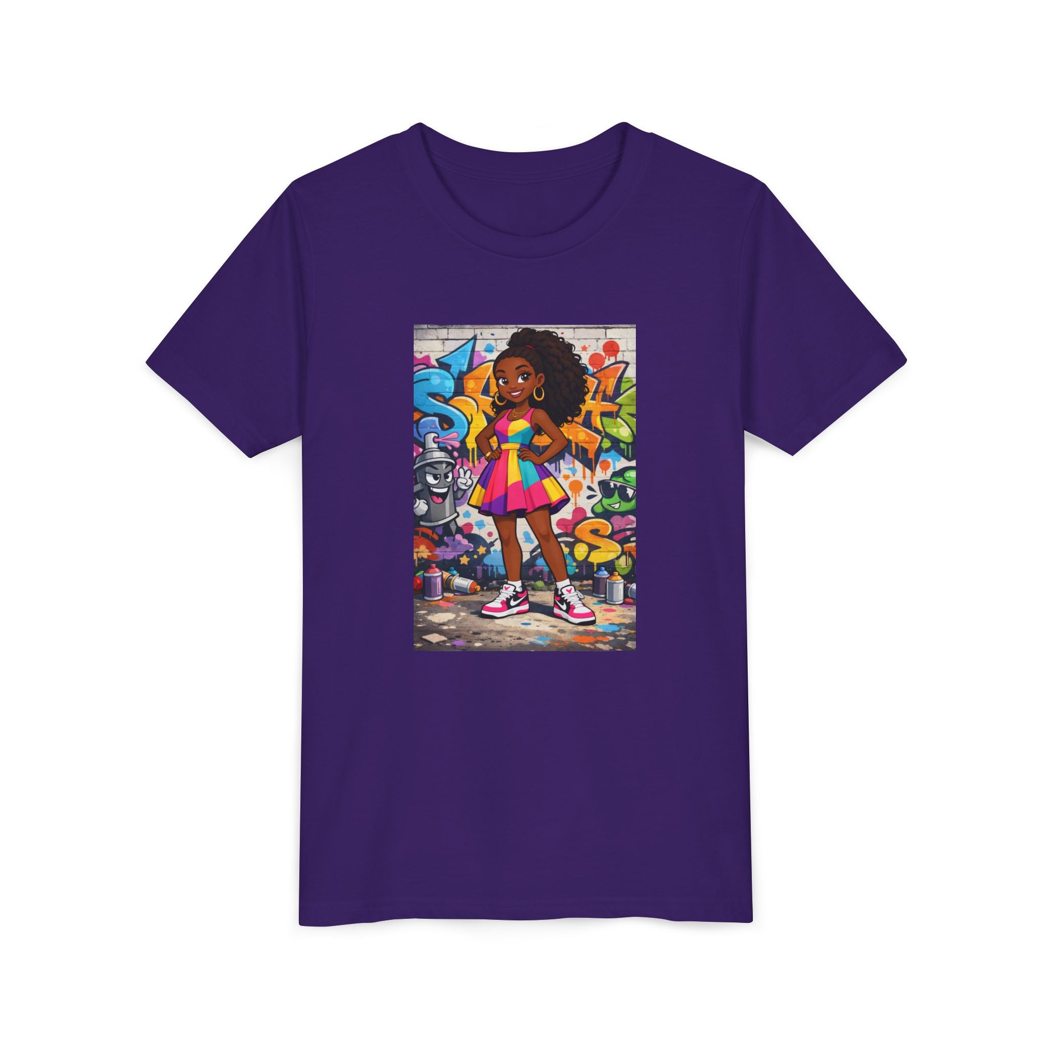 Girl with Boombox Graffiti Youth Tee | Colorful Skateboard Street Art